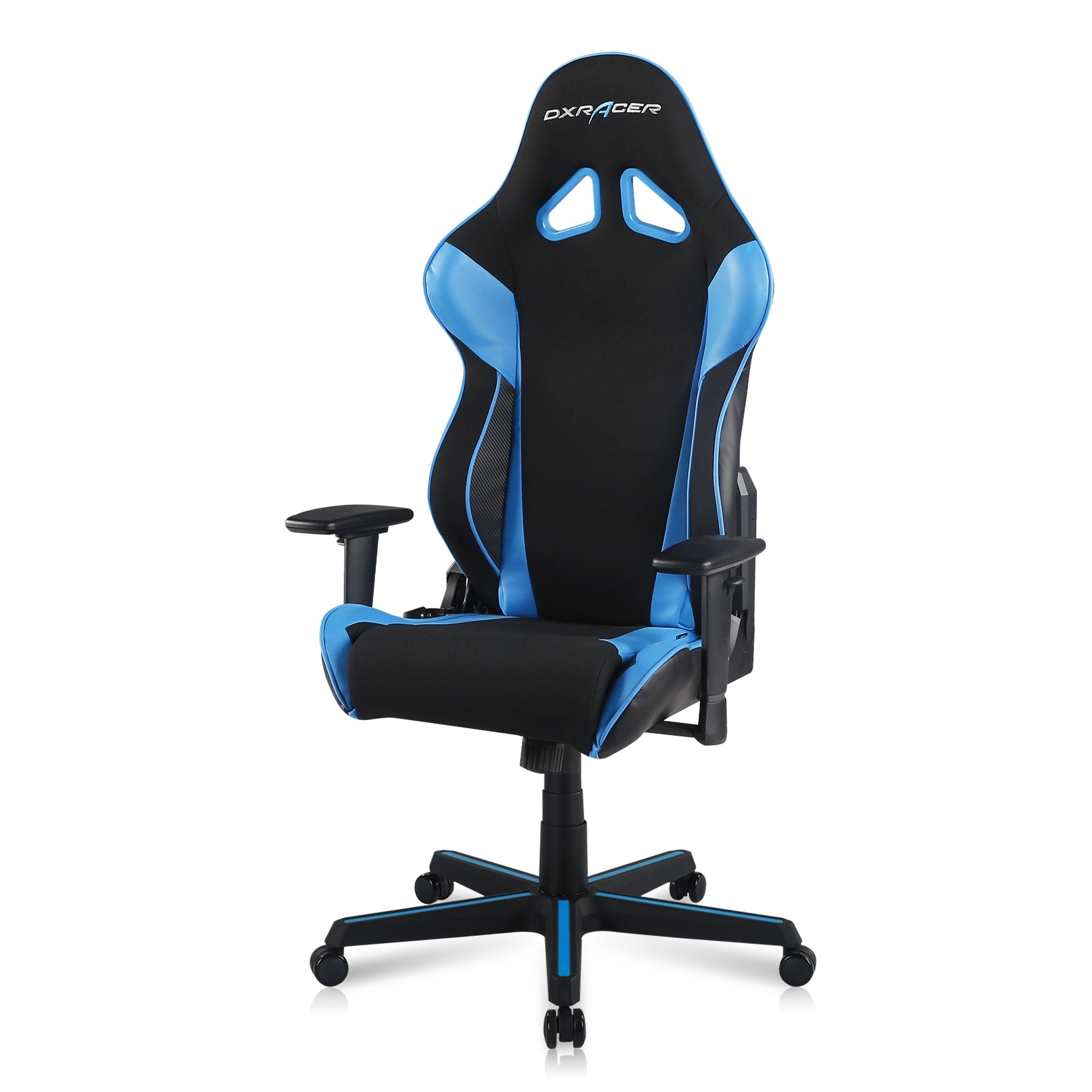 DXRacer Ergonomically Designed Racing Series RAA106 Black and Blue Strong Mesh and PU Leather 135-degree Recline High-End Gaming Chair with Neck and Lumbar Support Pillow