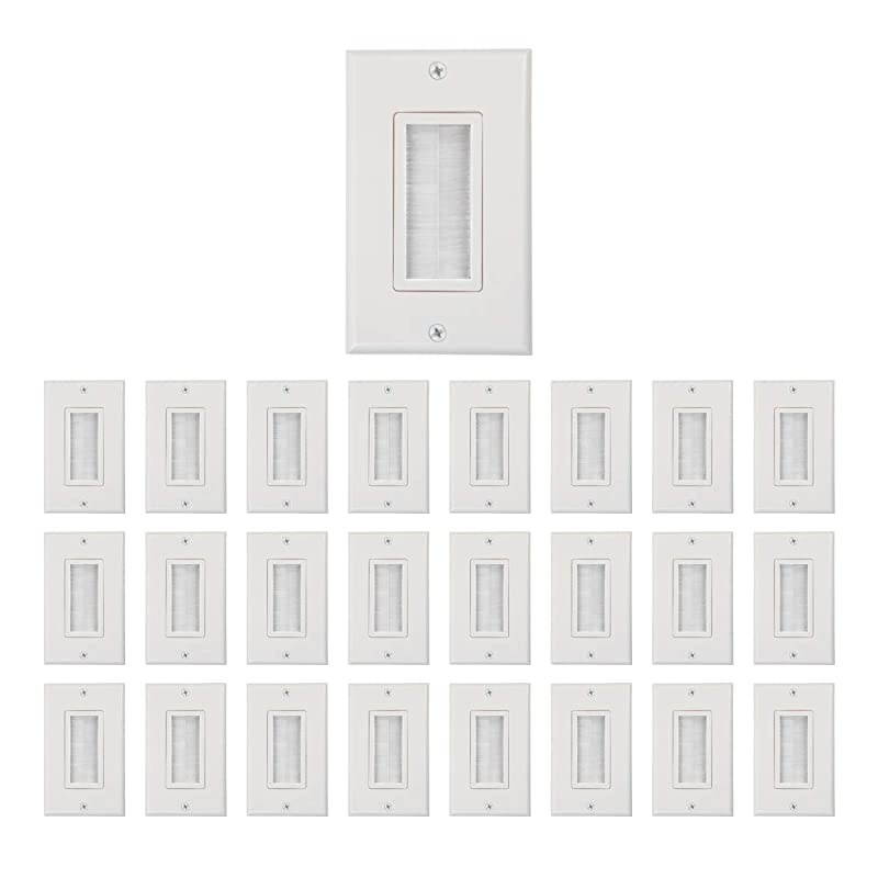 Brush Wall Plate UL Listed Decora Style Cable Pass Through Insert for Wires Single Gang Cable Access Strap Wall Socket for HDTV HDMI Home Theater Systems 25 Pack White