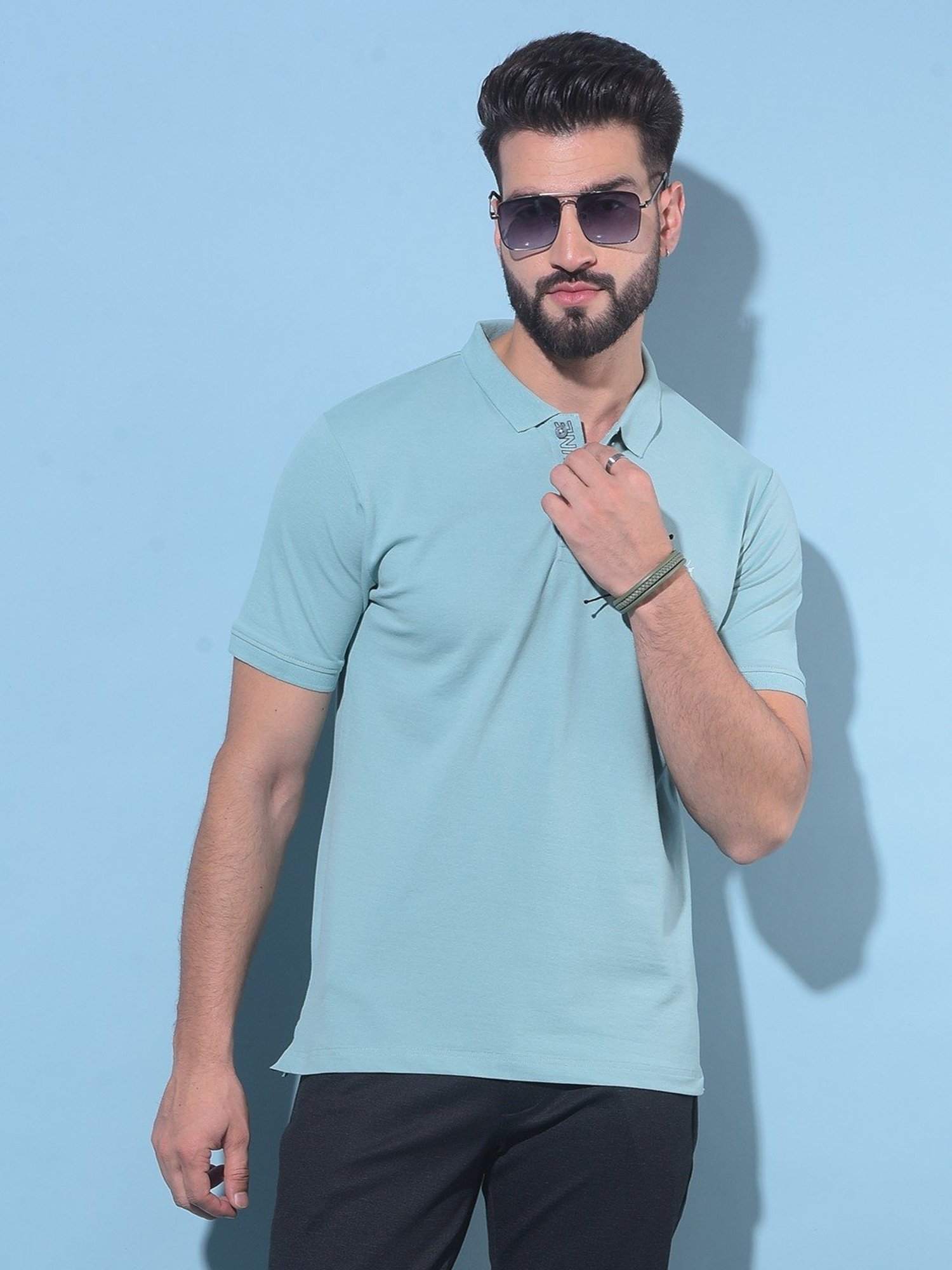Crimsoune Club Blue Cotton Slim Fit Polo T-Shirt