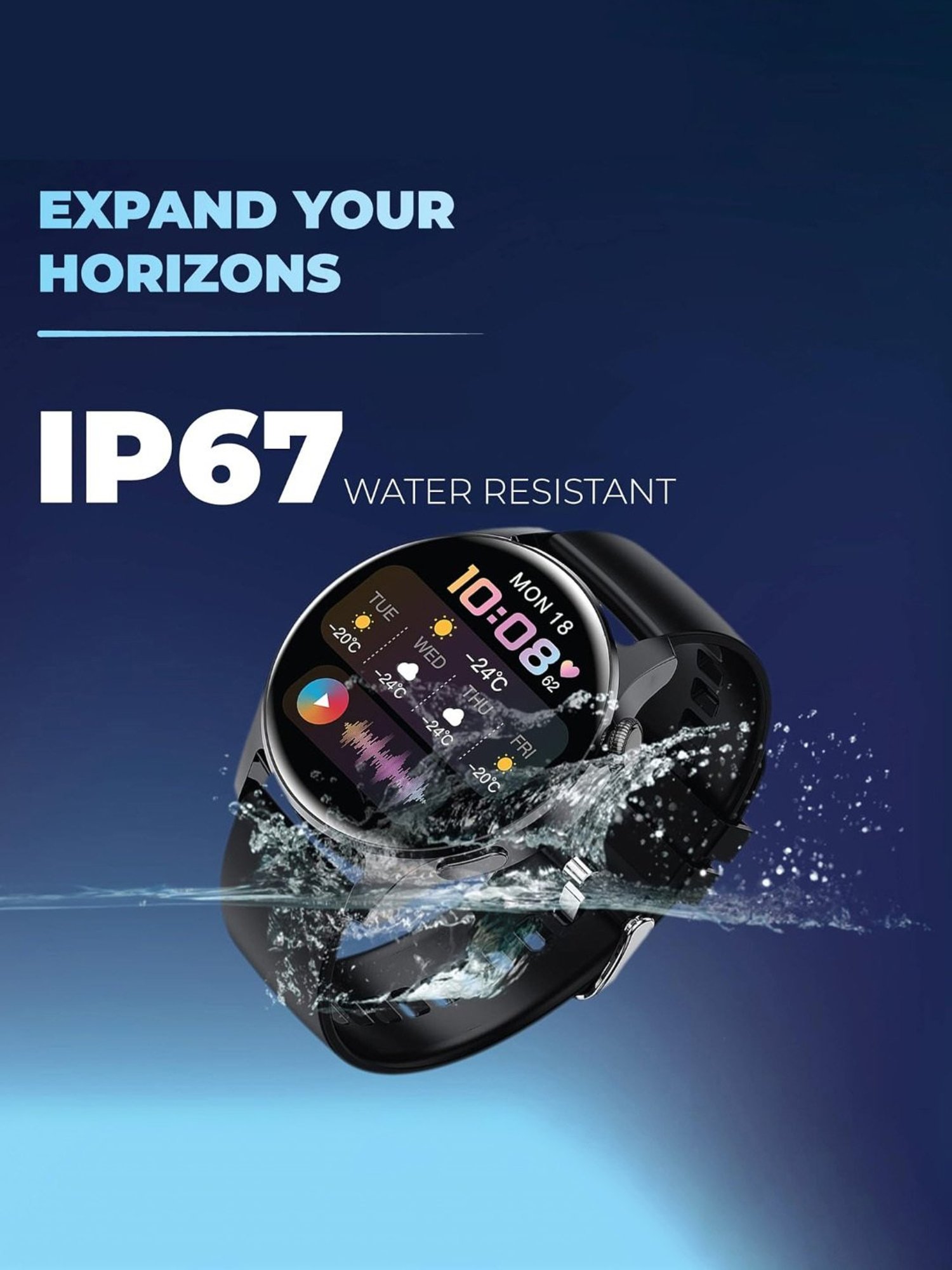 Hammer Pulse 4.0 1.28-inch round shape calling smart watch for men digital watches for women (Black)