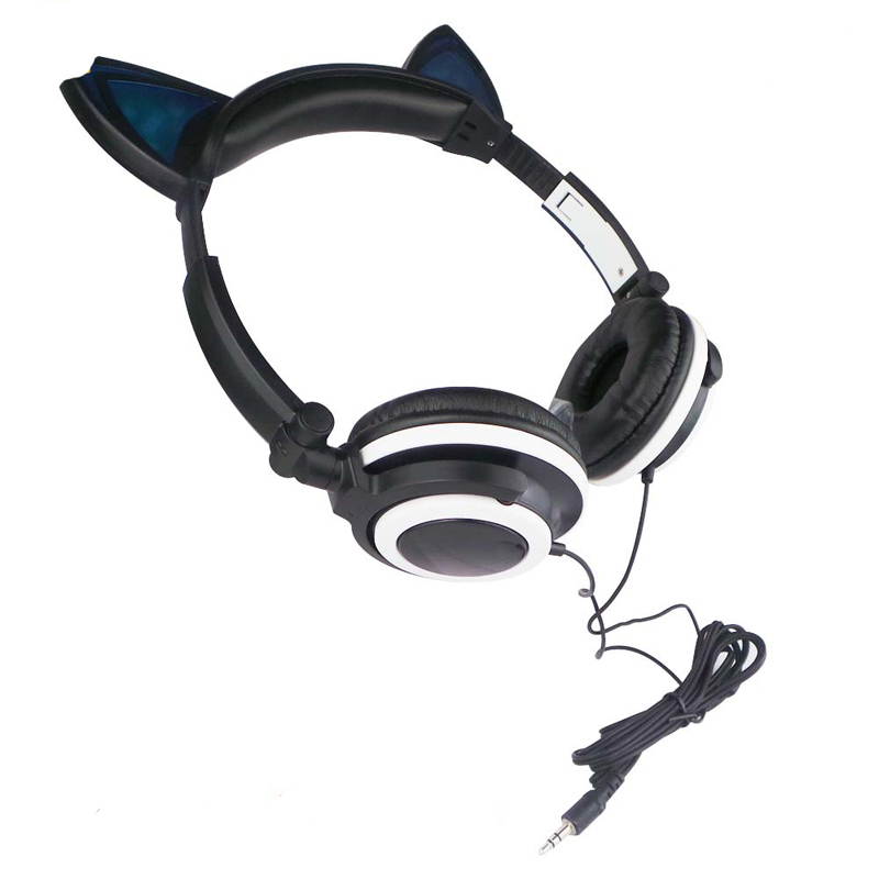 LED Light Gaming Headphones with Cat Ears Shape for PC Computer and Mobile Phone