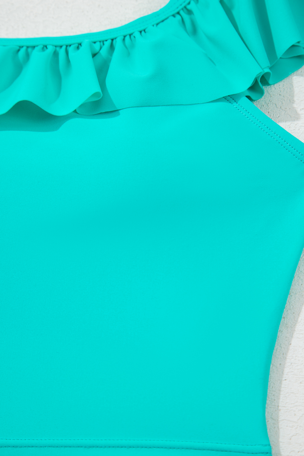 Sea Green Ruffle Square Neck Swim Top and Floral Shorts Bikini Set