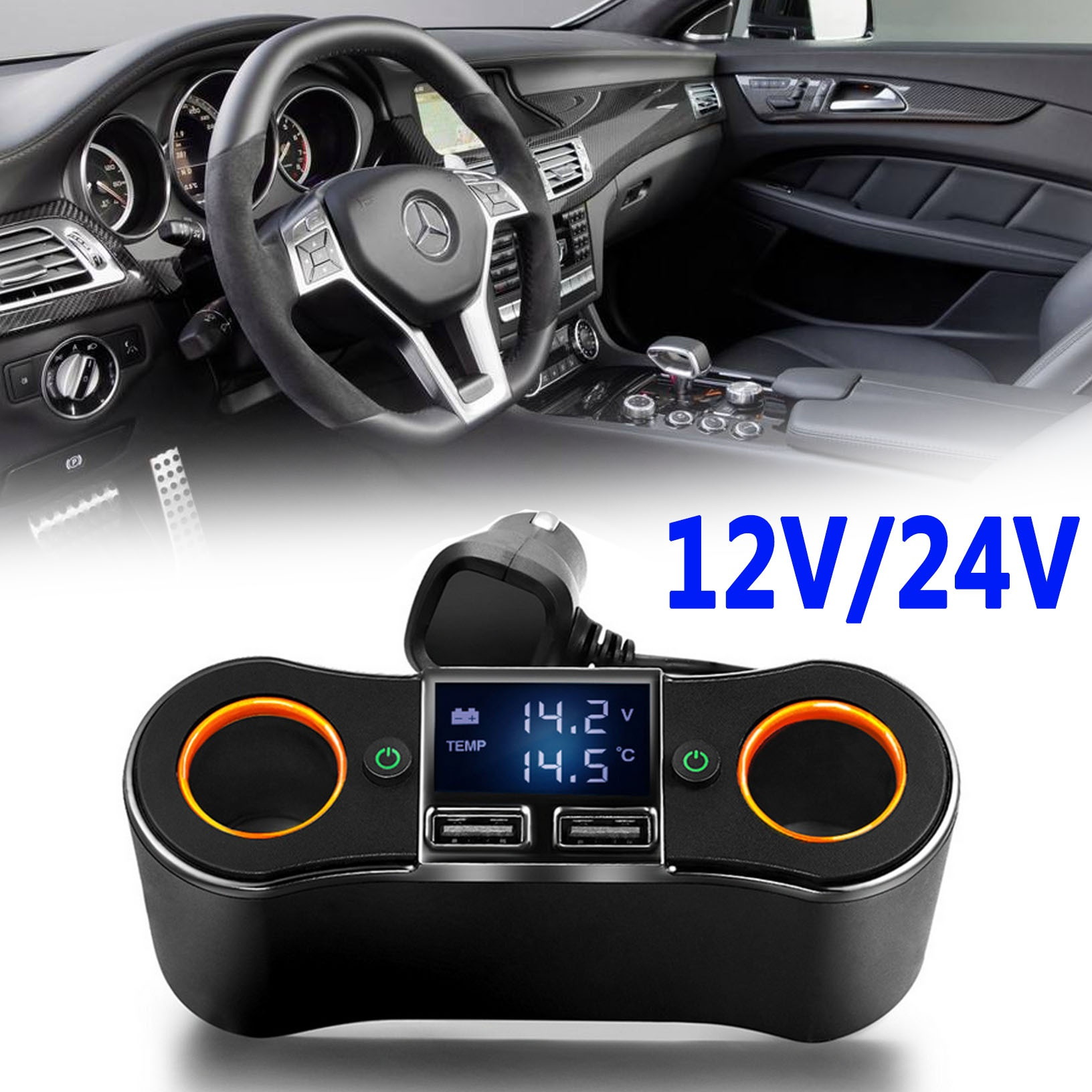 12V Car Cigarette Lighter Adapter 2Way Double Plug Socket Charger Splitter H8D9N