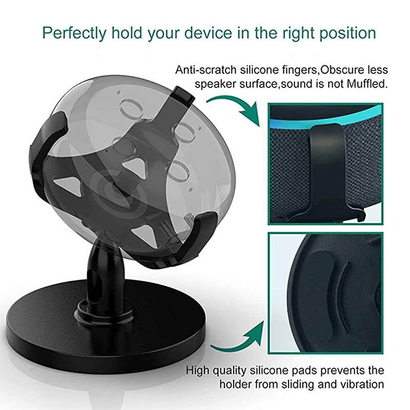 360 Degree Adjustable Echo Dot Stand AntiSlip Base Table Holder for Echo Dot 3rd Generation Black
