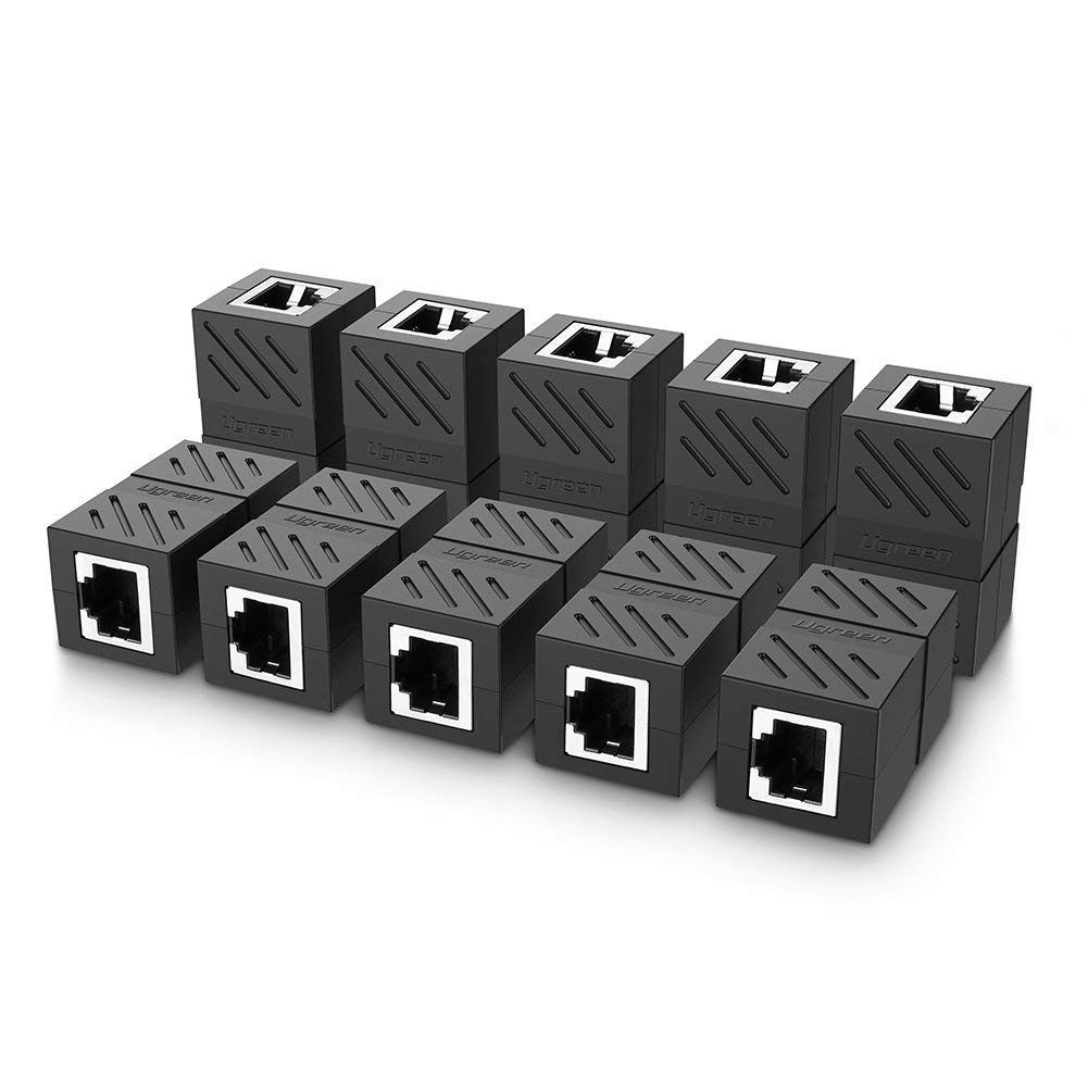 ESTONE 10-PACK RJ45 Female To Female Network Ethernet LAN Splitter Connector Transfer Head RJ45 Adapter Coupler for Cat7 Cat6 Cat5e(Black)