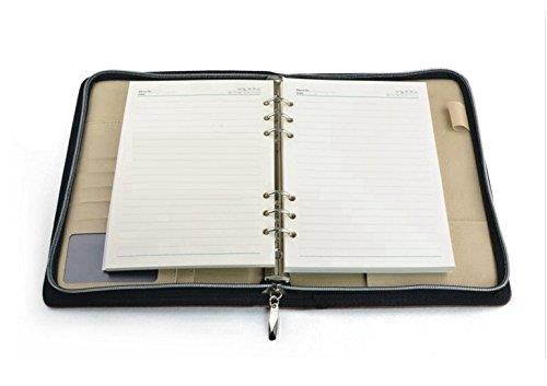 Chris-Wang 1Pk PU Woven Pattern Zipper Binder Business Zippered 6-ring Portfolio Planner -Filler Paper, Pagefinder Ruler, Calculator, Clear PVC Card Bag Included (A5, Blue)