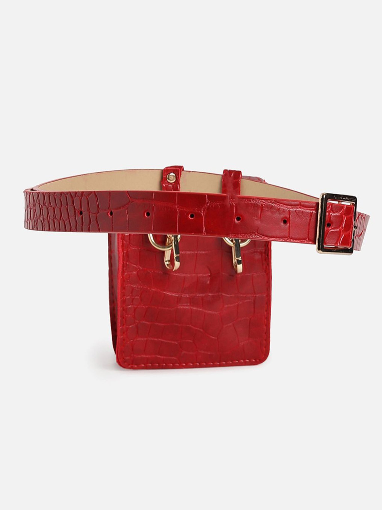 HauteSauce Red Textured Casual Belt for Women with Pouch