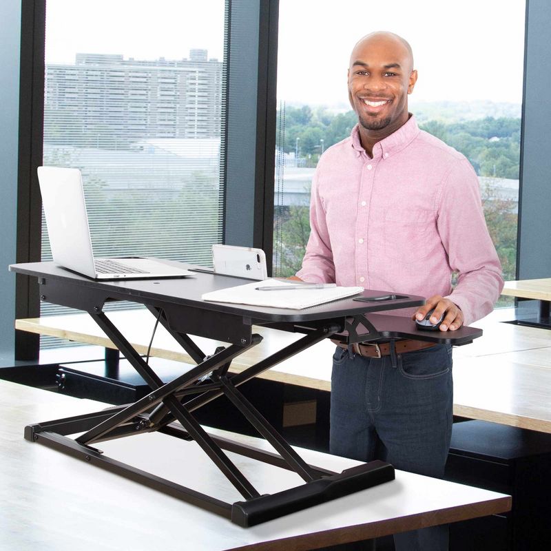FlexPro Hero Standing Desk Converter - 37" Sit to Stand Desk with Keyboard Tray - Stand Steady