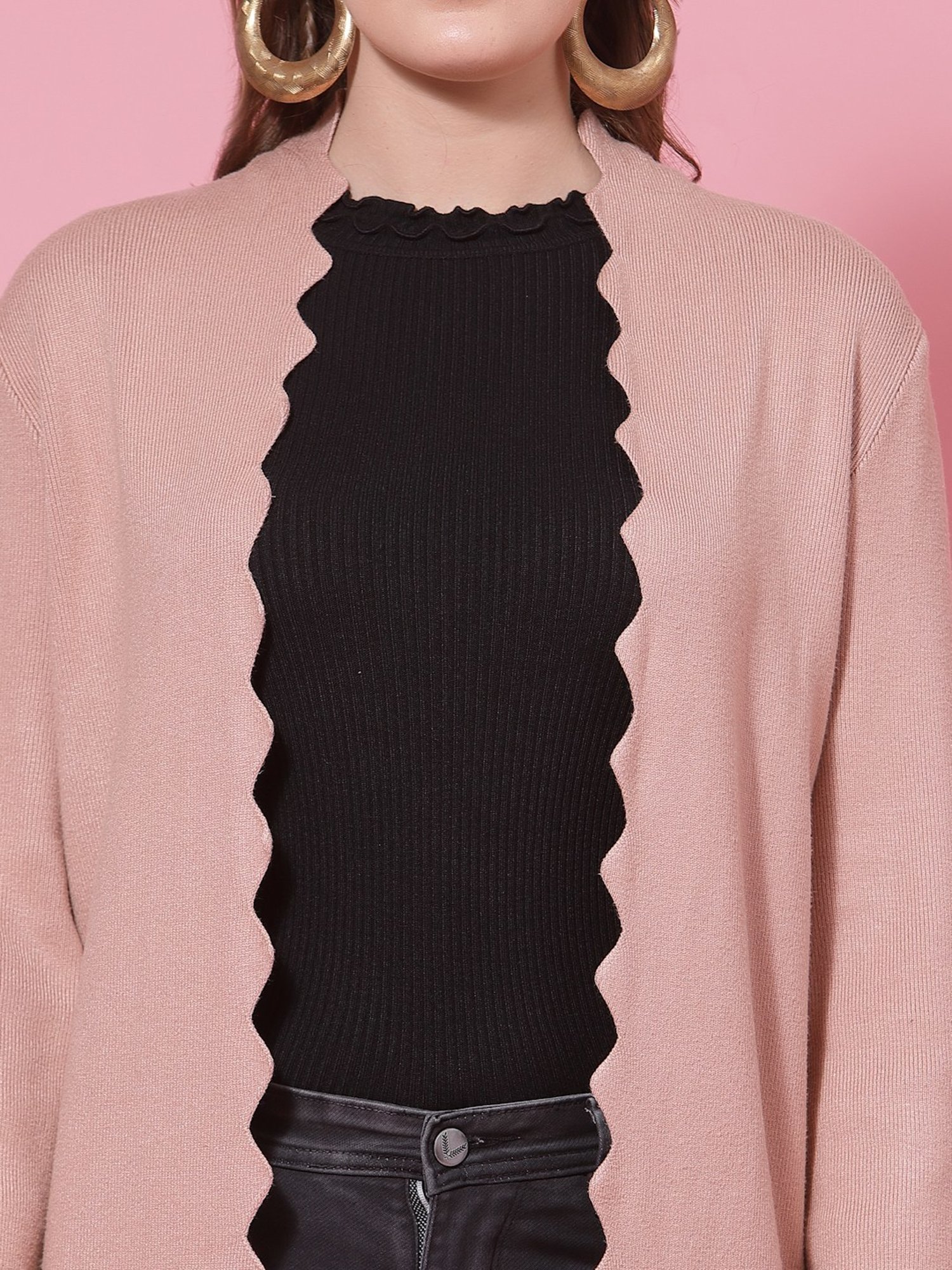 Mafadeny Peach Shawl Neck Shrug