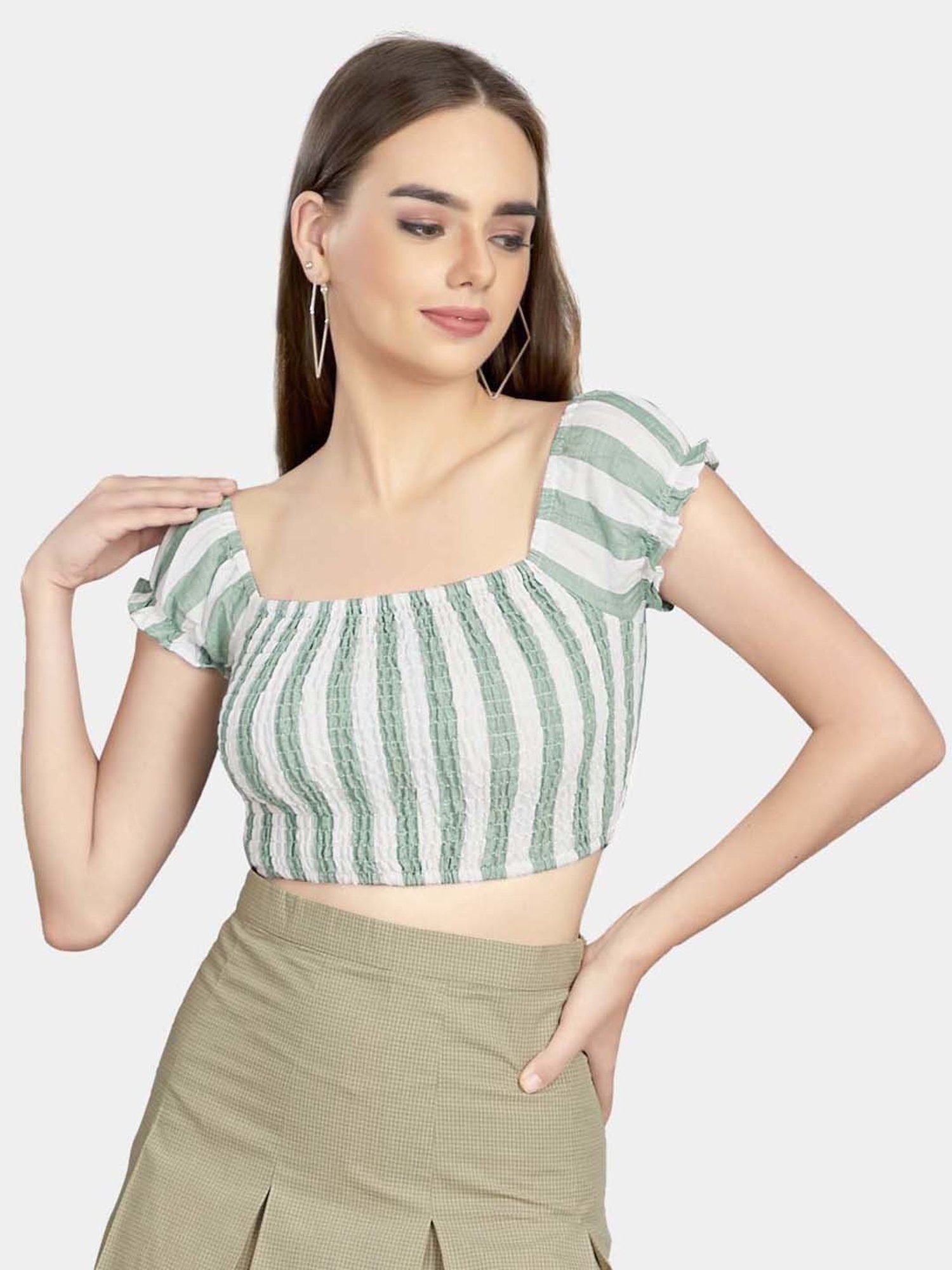 VASTRADO Green Striped Crop Top