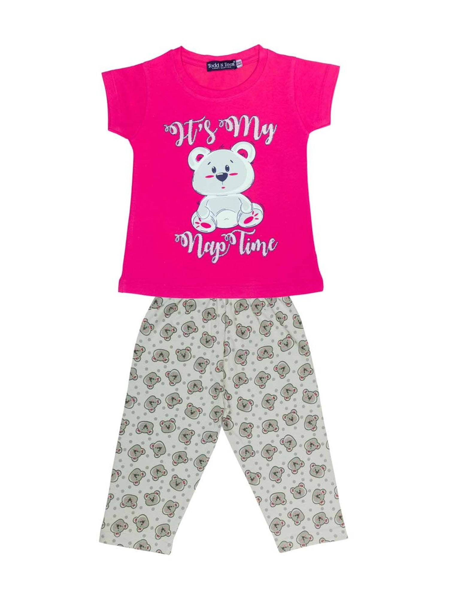 Todd N Teen Kids Green & Pink Cotton Printed T-Shirt & Capris - Pack of 2