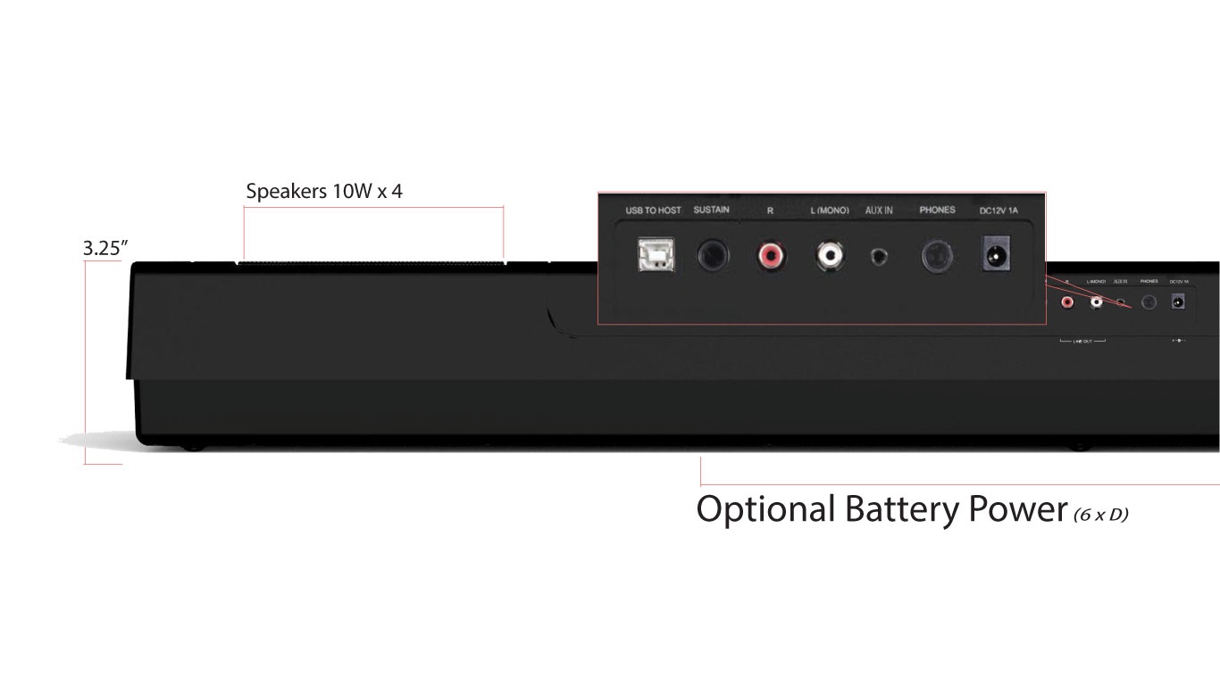 Artesia A-61 61-Key, Digital Piano with 8 Dynamic Voices with USB + Power Supply + Sustain Pedal + Headphones