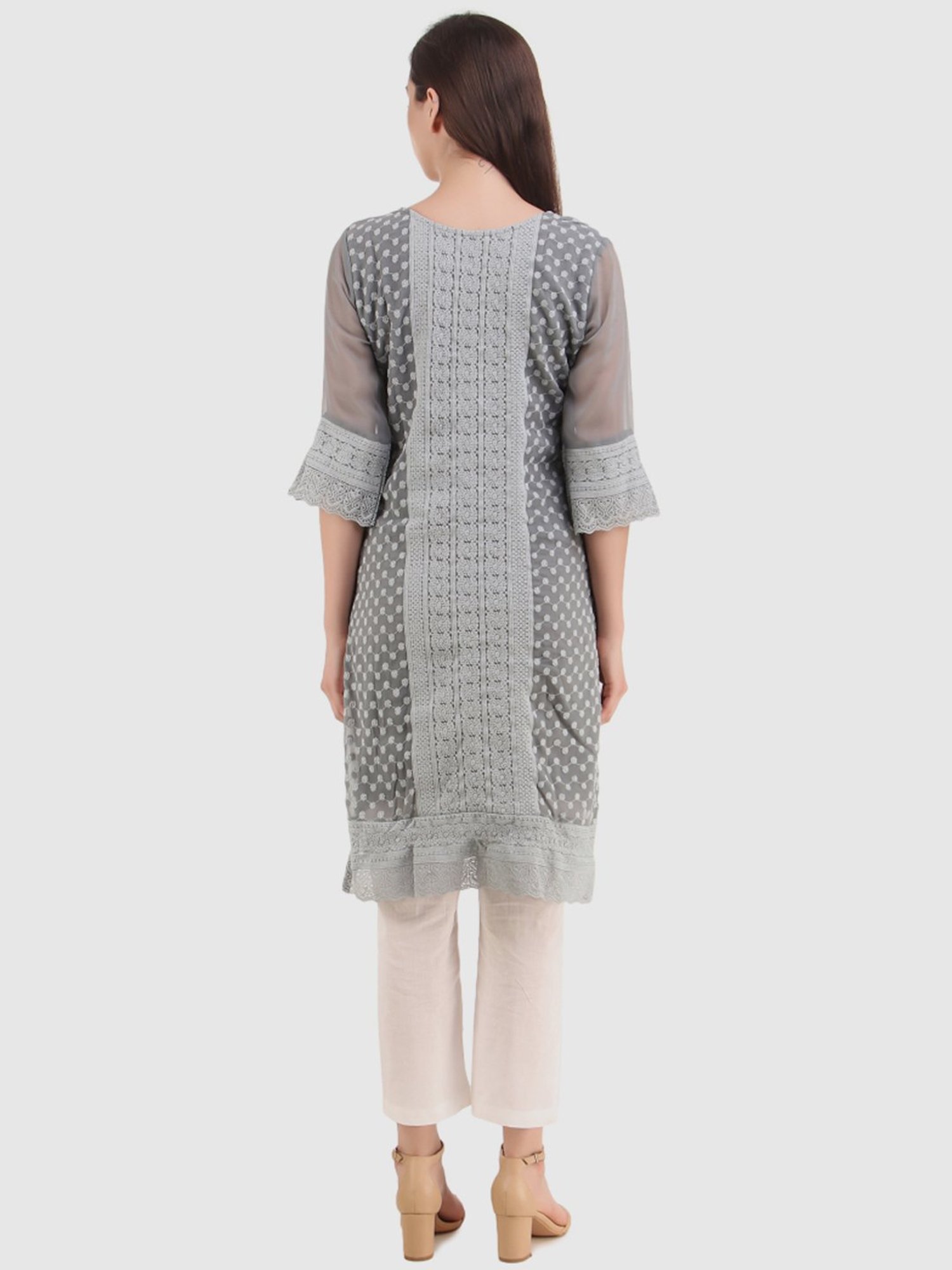 SWAGG INDIA Grey Embroidered Straight Kurta