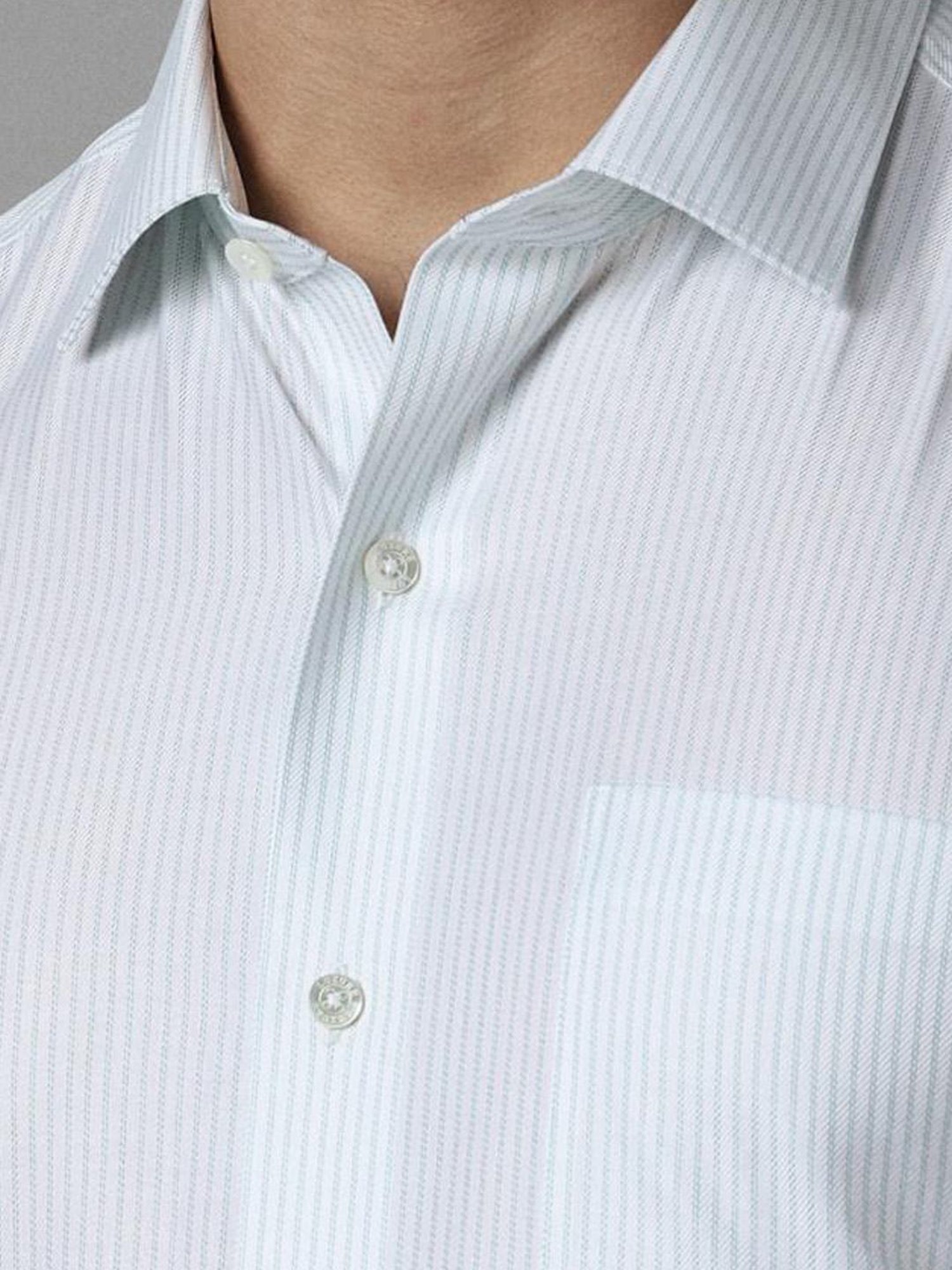 Luxure By Louis Philippe Blue Cotton Regular Fit Striped Shirt