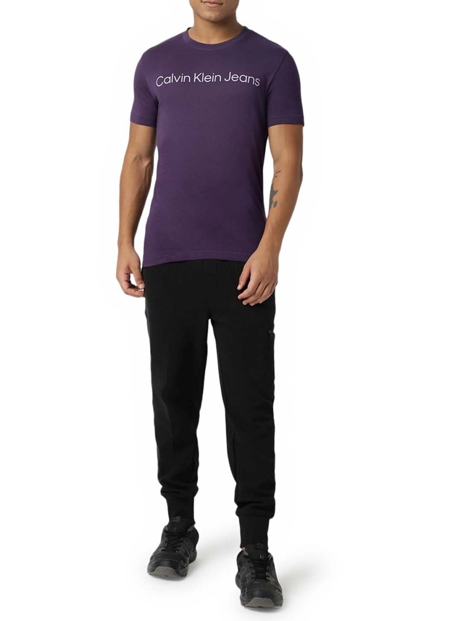 Calvin Klein Jeans Purple Velvet Logo Slim Fit T-Shirt