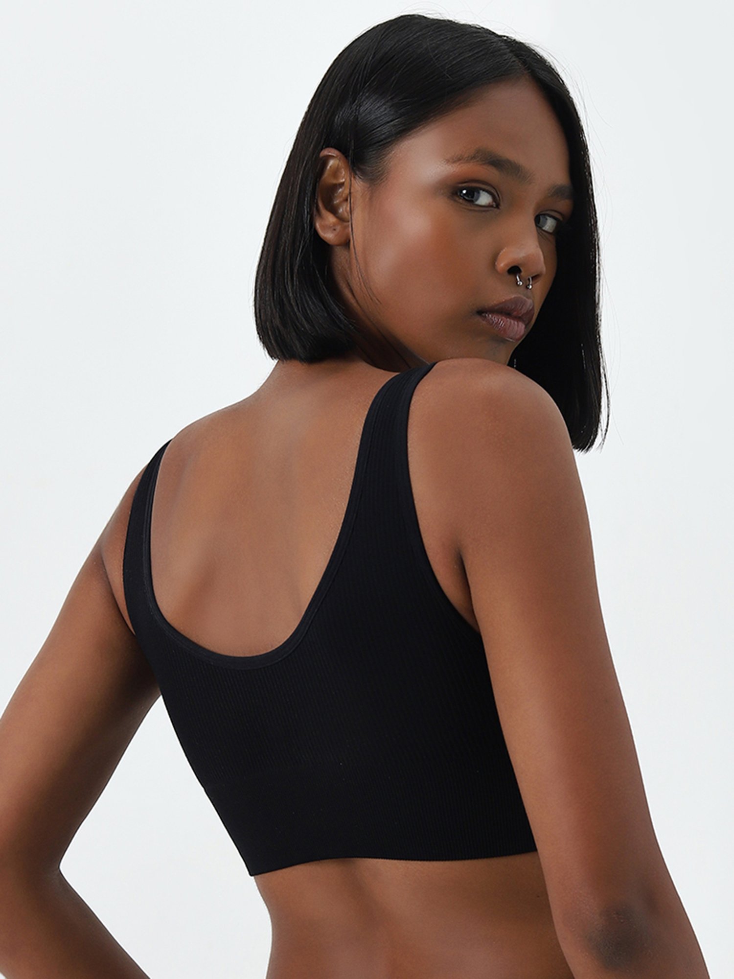 Superstar by Westside Black Ribbed Textured Sports Bra