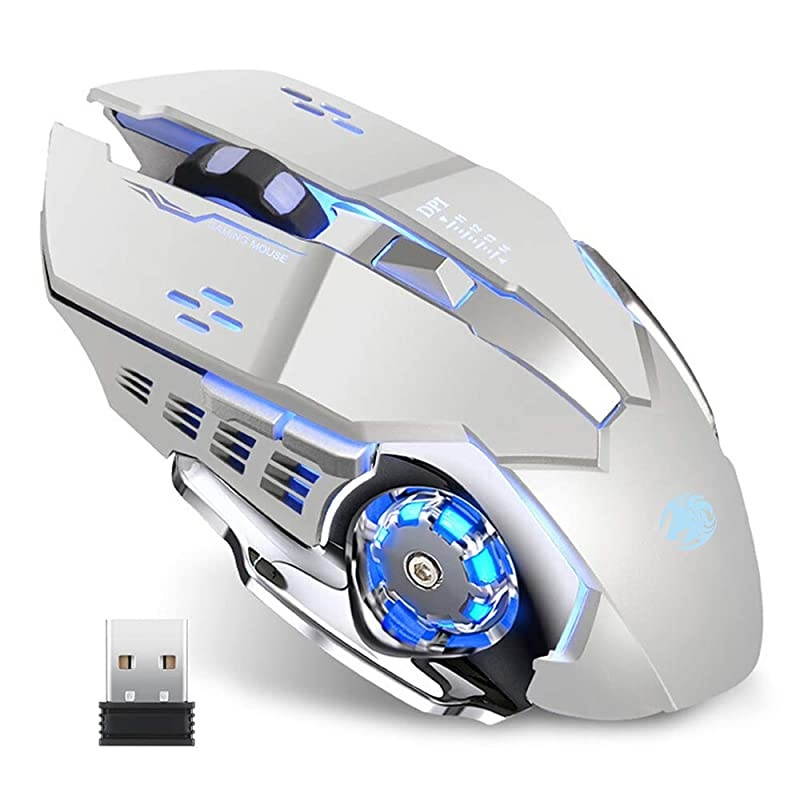 Rechargeable Wireless Gaming Mouse 24G LED Optical Silent Wireless Computer Mouse with 4 LED Light 3 Adjustable DPI Ergonomic Design Auto Sleeping Silver