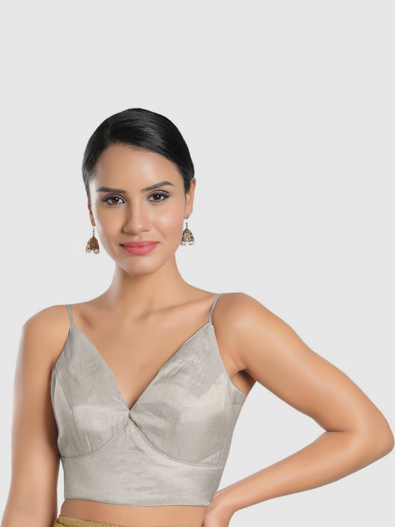 Salwar Studio Silver Textured Readymade Blouse