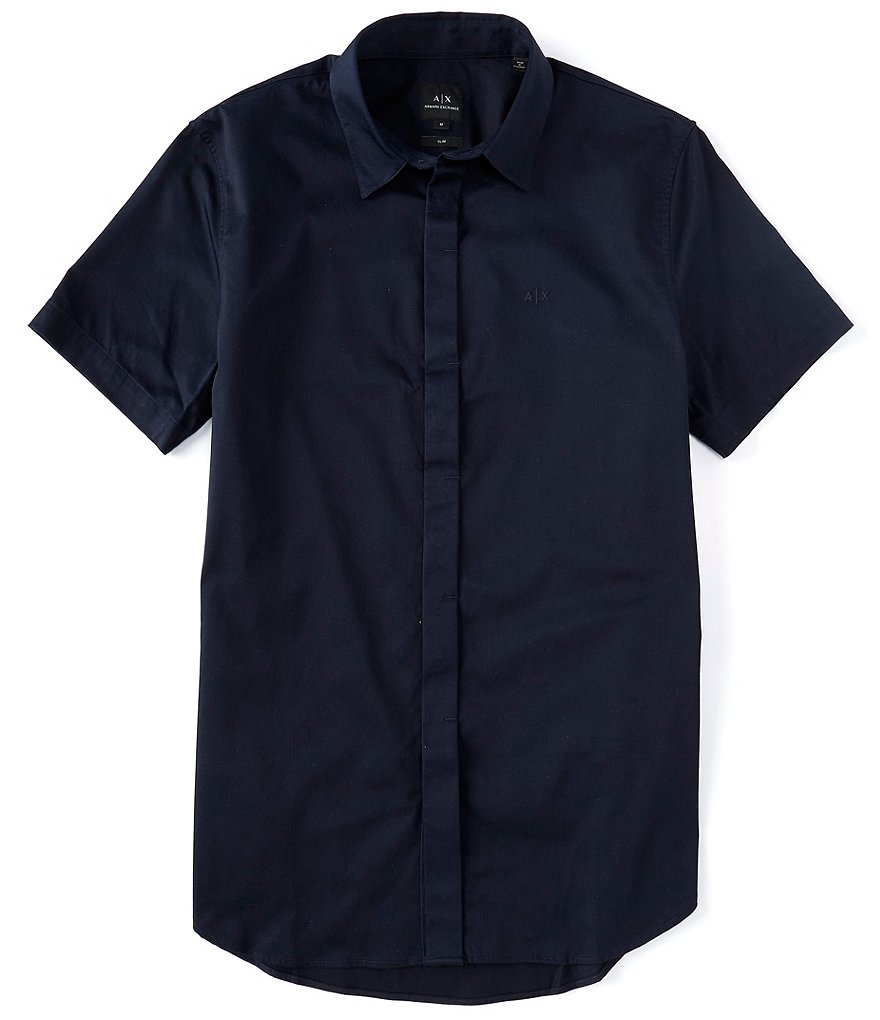 Armani Exchange Slim-Fit Solid Poplin Short-Sleeve Woven Shirt