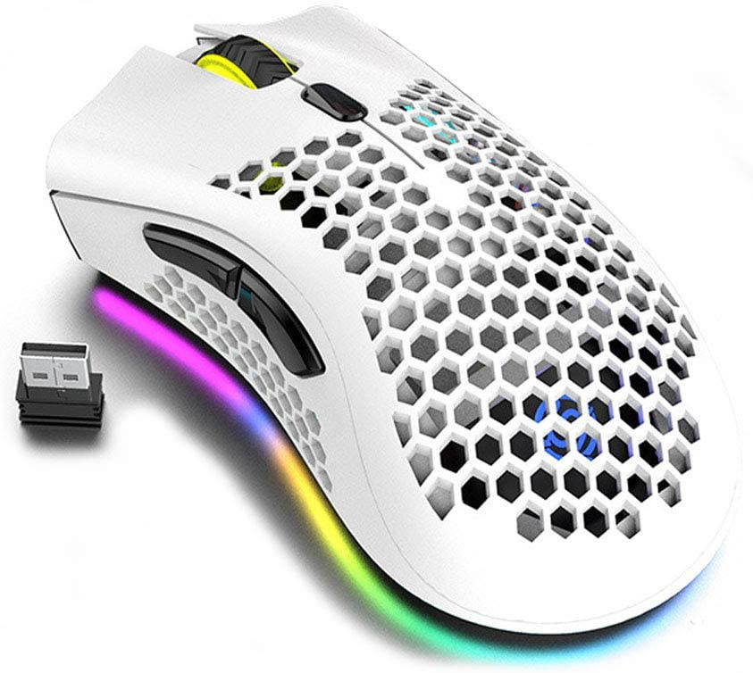 Attoe Lightweight Gaming Mouse, Honeycomb Design Rechargeable Wireless Gaming Mouse with USB Receiver RGB Backlight Computer Mouse for Laptop PC