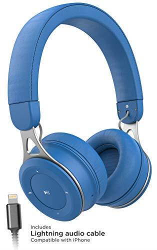 Thore Wireless Headphones for Kids with iPhone Compatible Connector (Apple MFi Certified) Lightning Audio Cable - Lightweight Bluetooth Childrens Earphones, On Ear Adjustable Best Fit - Azure Blue