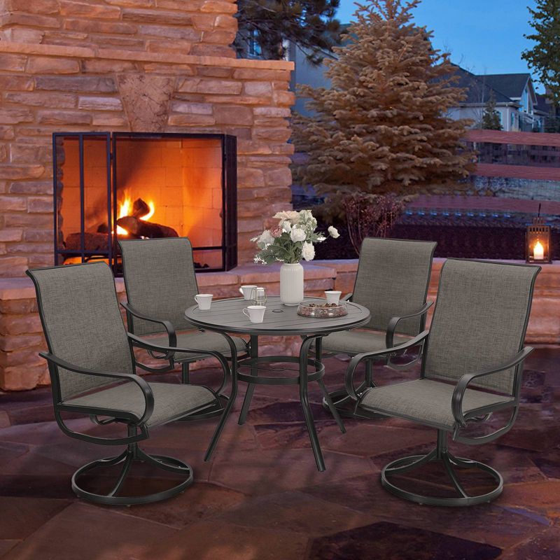 5pc Patio Dining Set with Round Table & Steel Swivel Chairs - Captiva Designs