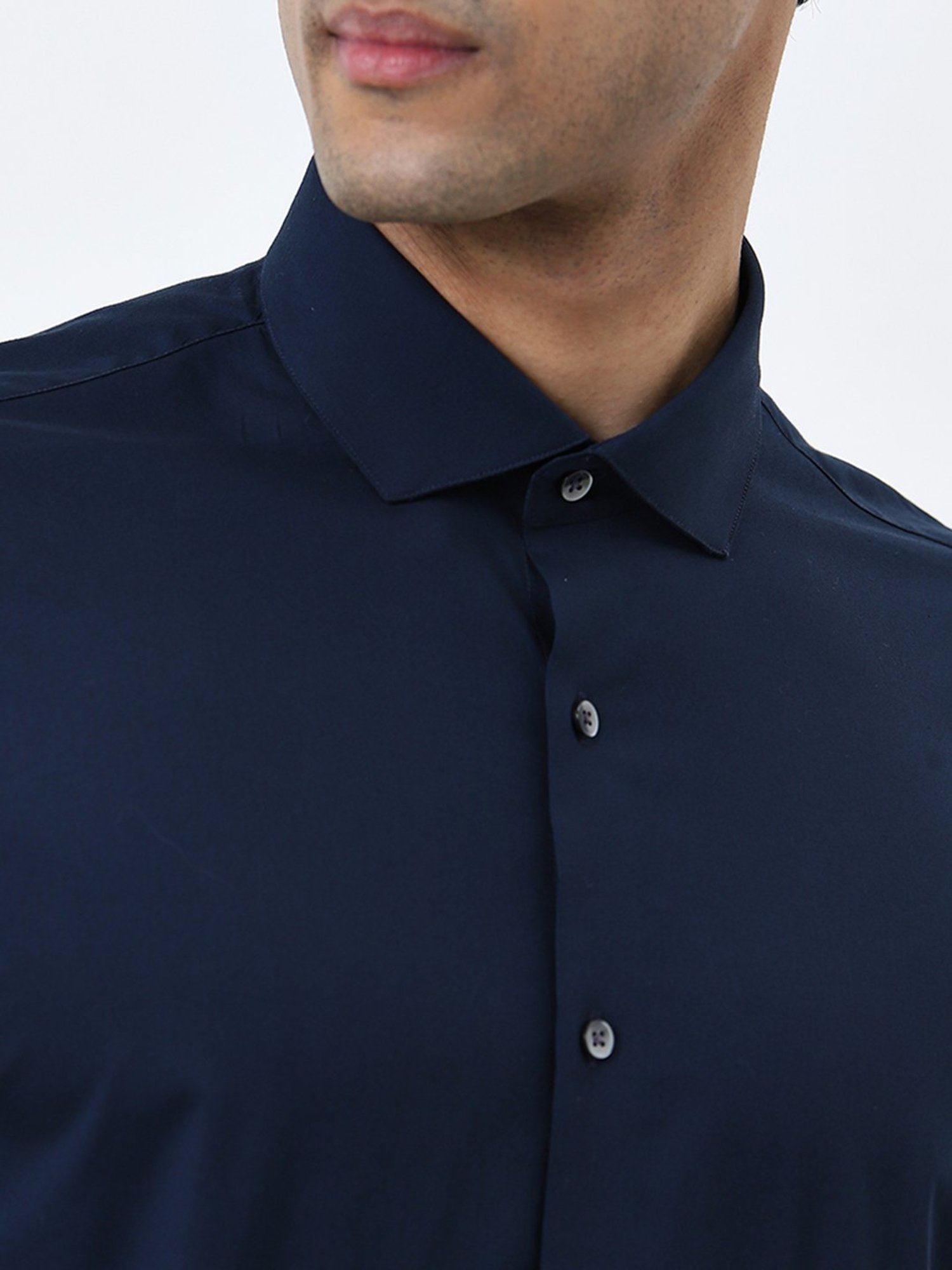 WES Formals by Westside Navy Solid Ultra Slim-Fit Cotton Blend Shirt