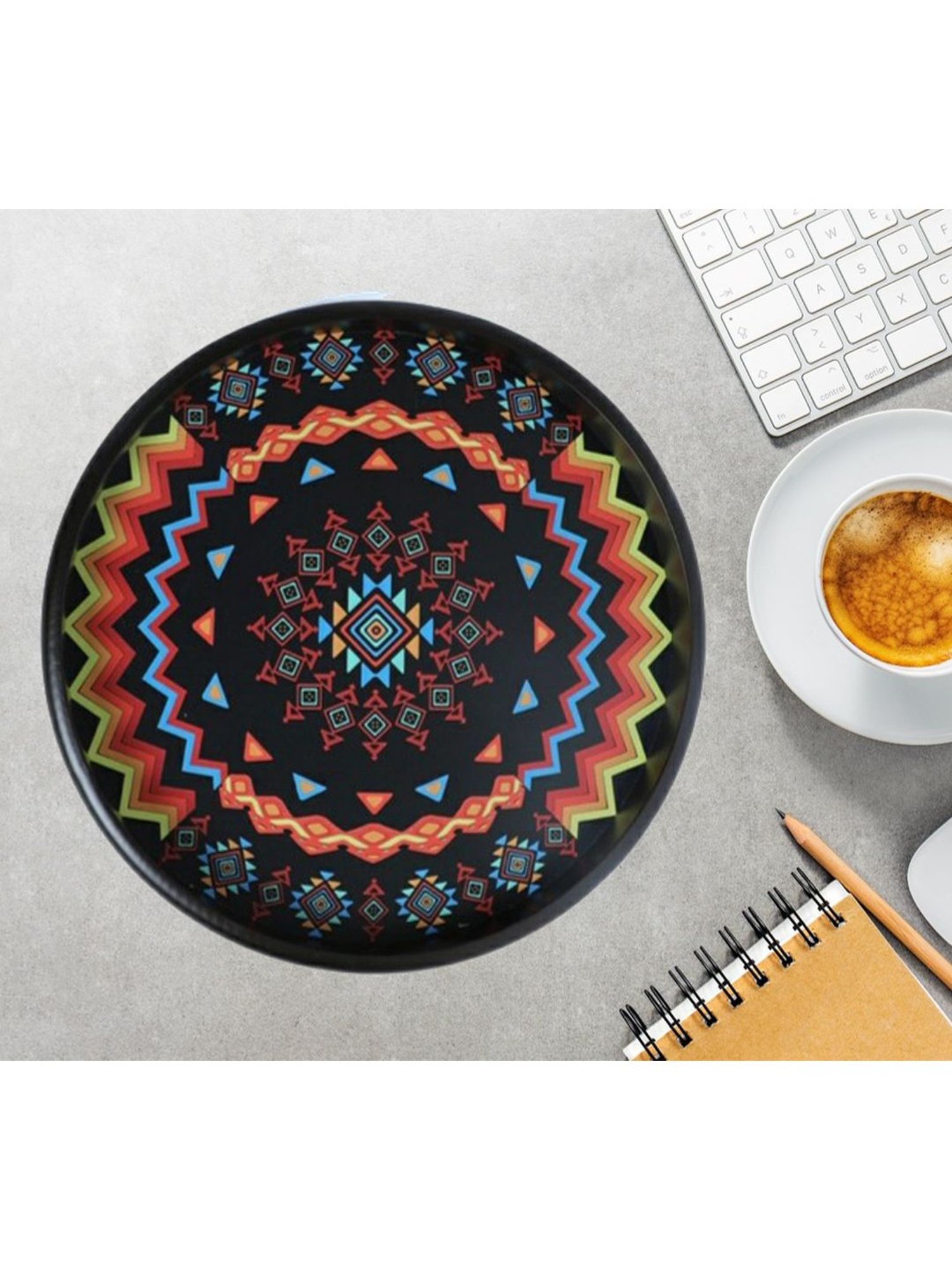 Crayton Geometric Round MDF Serving Tray - Set of 1