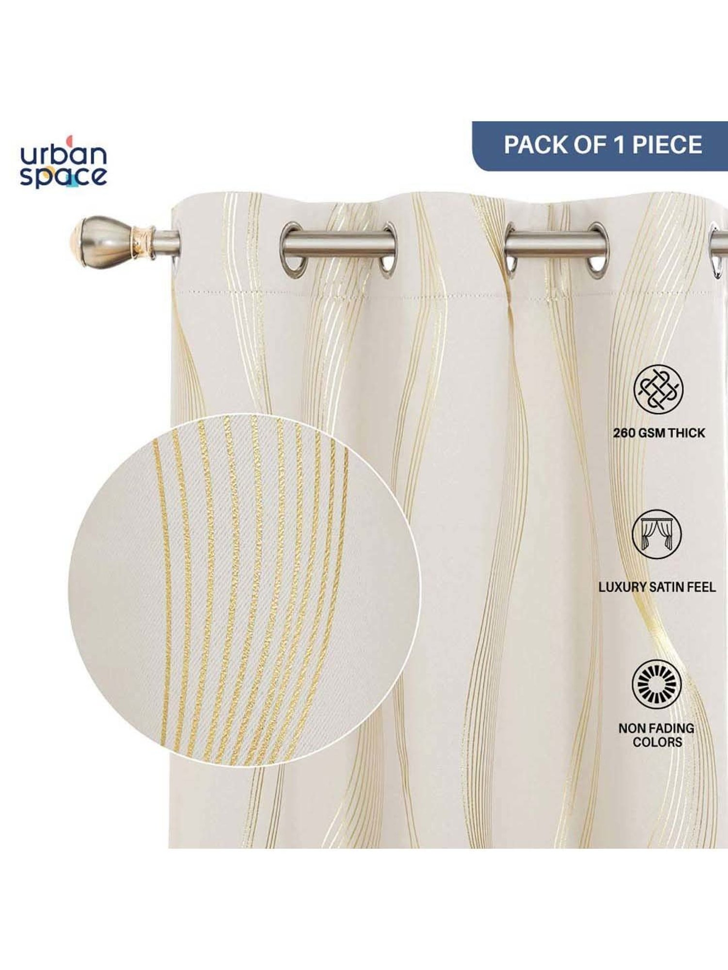 Swayam Cream & Blue Printed Faux Silk Door Curtains - Set of 2