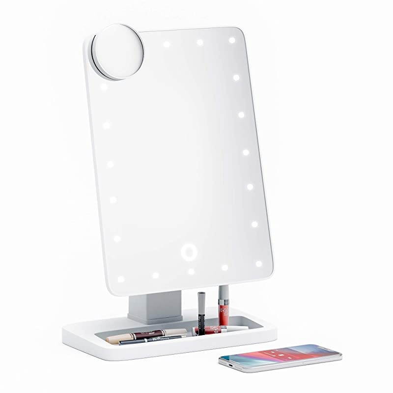 Adjustable Vanity Mirror with Bluetooth Speaker USB Charging LED Lighting HandsFree Calling Siri and Google Assistant Support 10x Magnifying Mirror Included