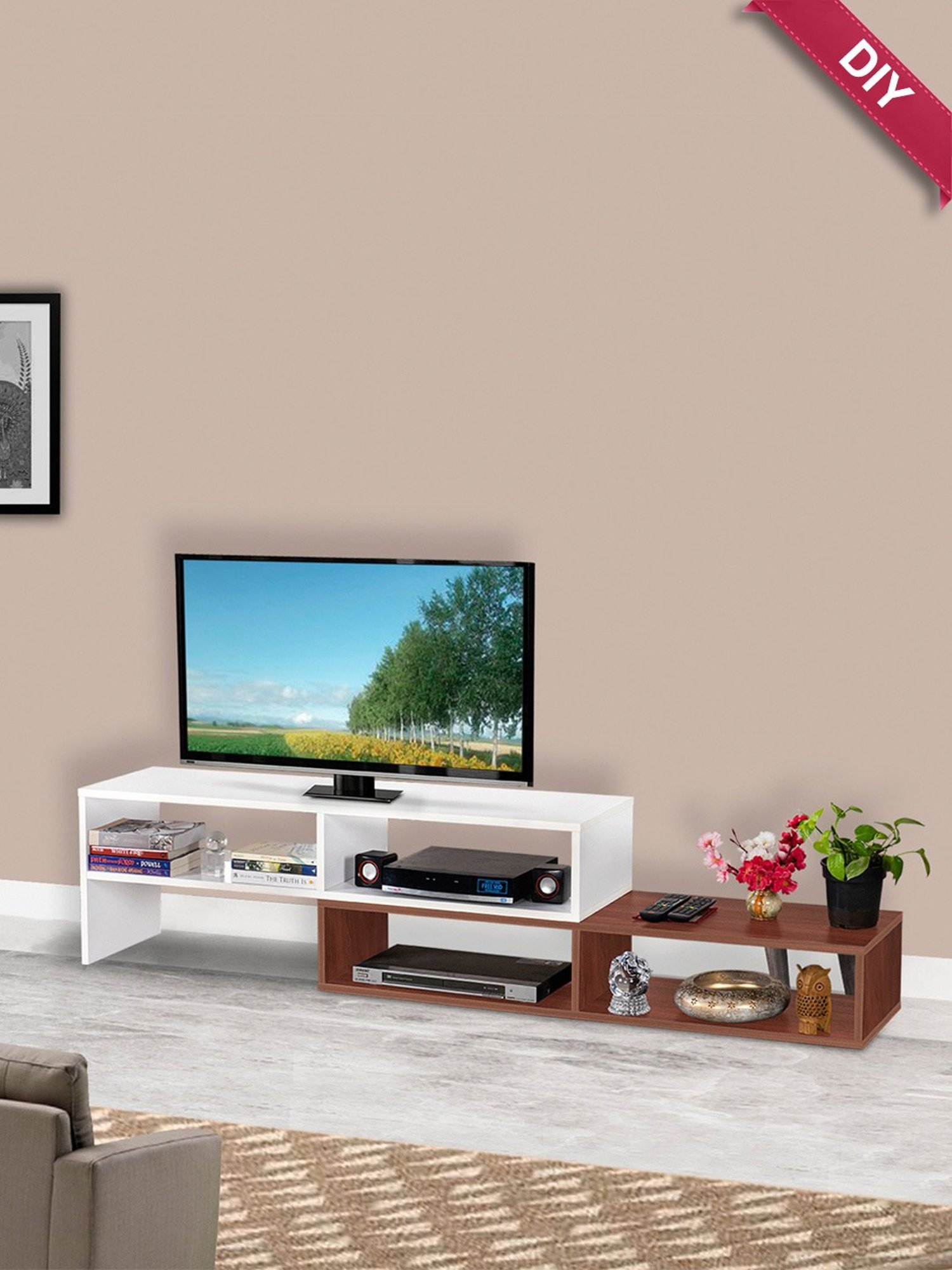 Delite Kom Flex Flowery Wenge & Acacia Dark Engineered Wood TV Entertainment Unit