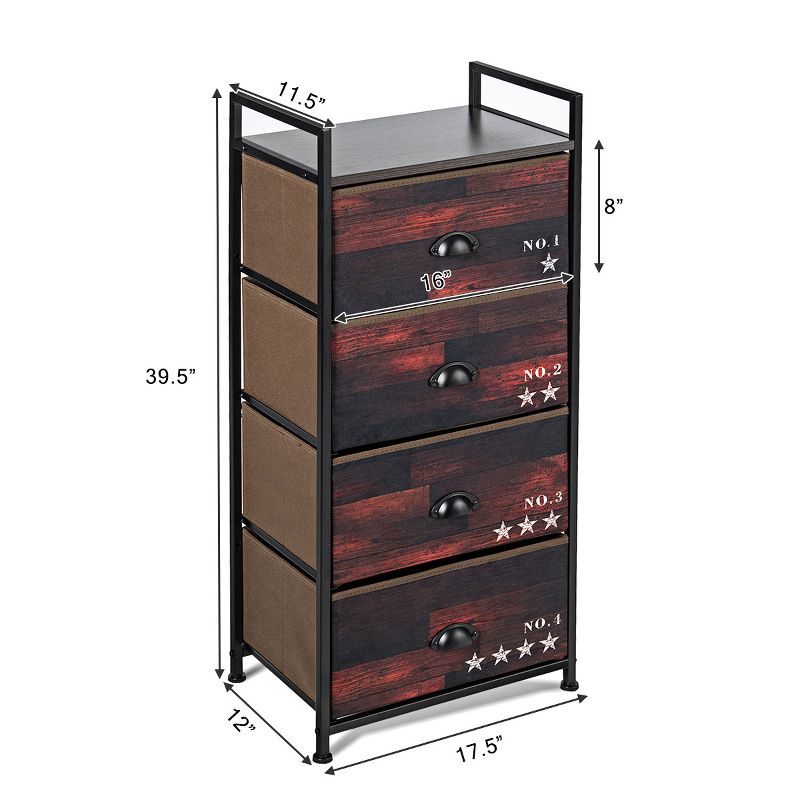 Costway 4 Drawer Fabric Dresser Storage Tower Nightstand Sturdy Steel Frame Closet