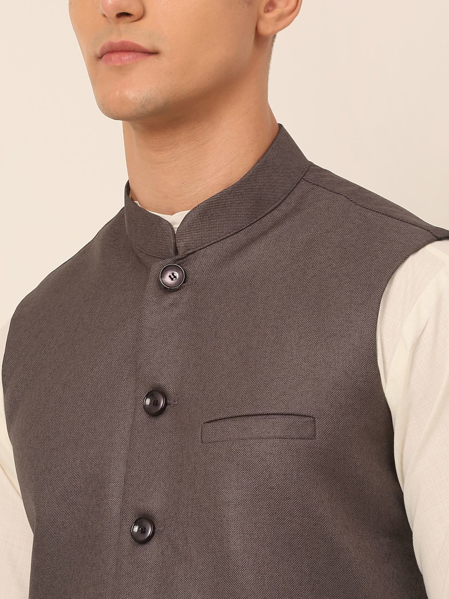 Jompers Black Regular Fit Nehru Jackets