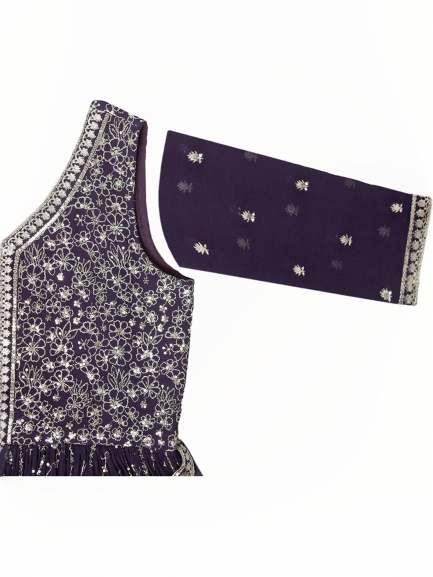 Soch Womens Purple Sequinned Embellished Georgette Jumpsuit With Dupatta