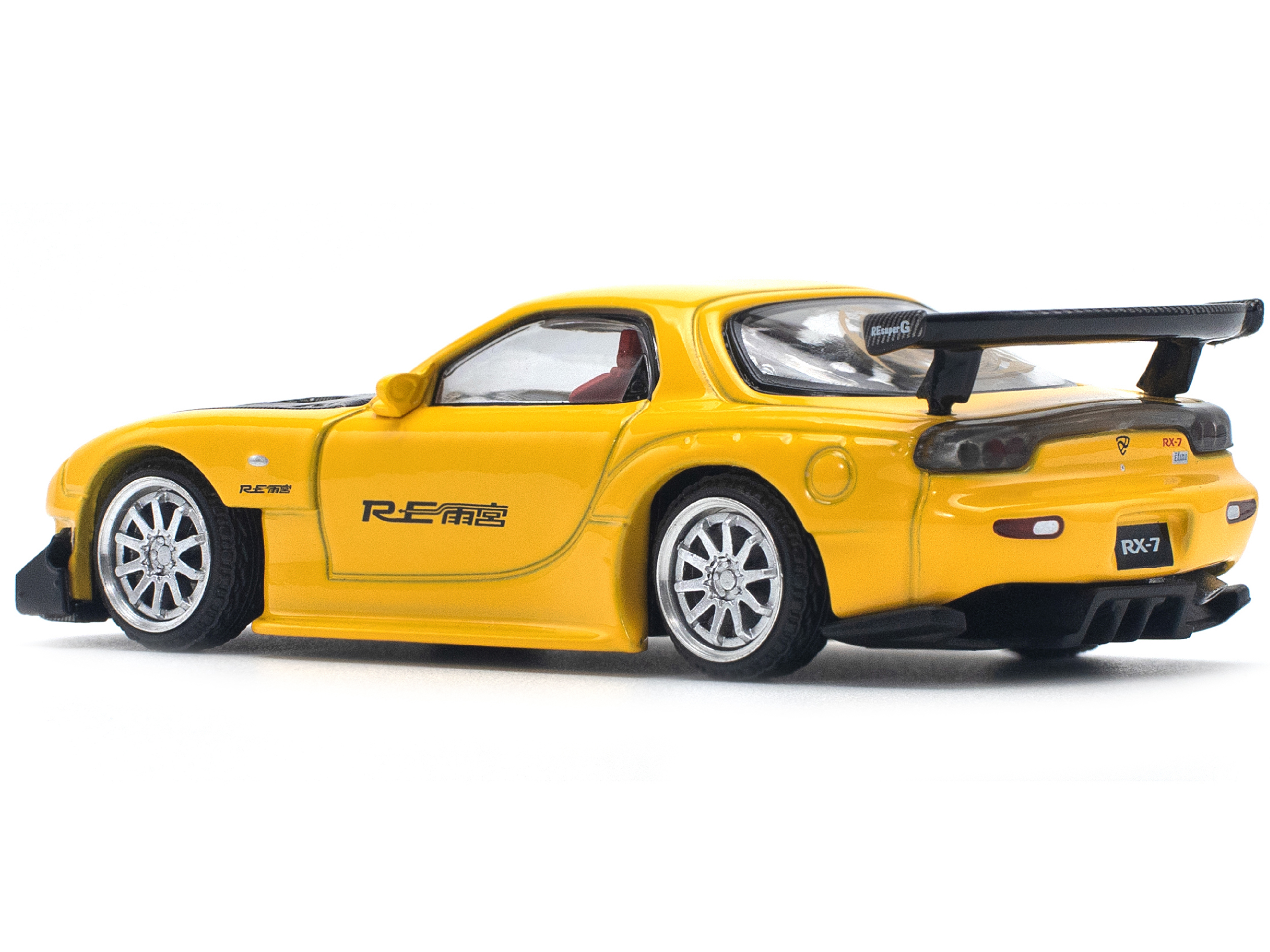 Mazda RX7 (FD) "RE Amemiya" Widebody RHD (Right Hand Drive) Yellow with Carbon Hood 1/64 Diecast Model Car by Pop Race