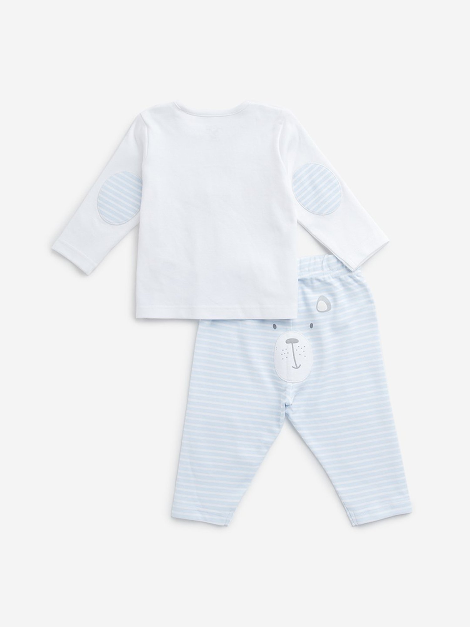 HOP Baby by Westside Light Blue Animal Print Cotton T-Shirt & Pants Set