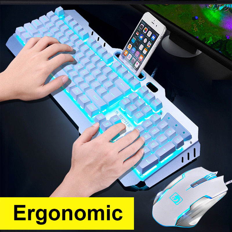UrChoiceLtd 2017 Ajazz Battle Axe LED 7 Colorful Rainbow Backlit Multimedia Ergonomic Usb Gaming Keyboard + 2400DPI Gaming Mouse and Mouse Pad Set For Laptop Computer