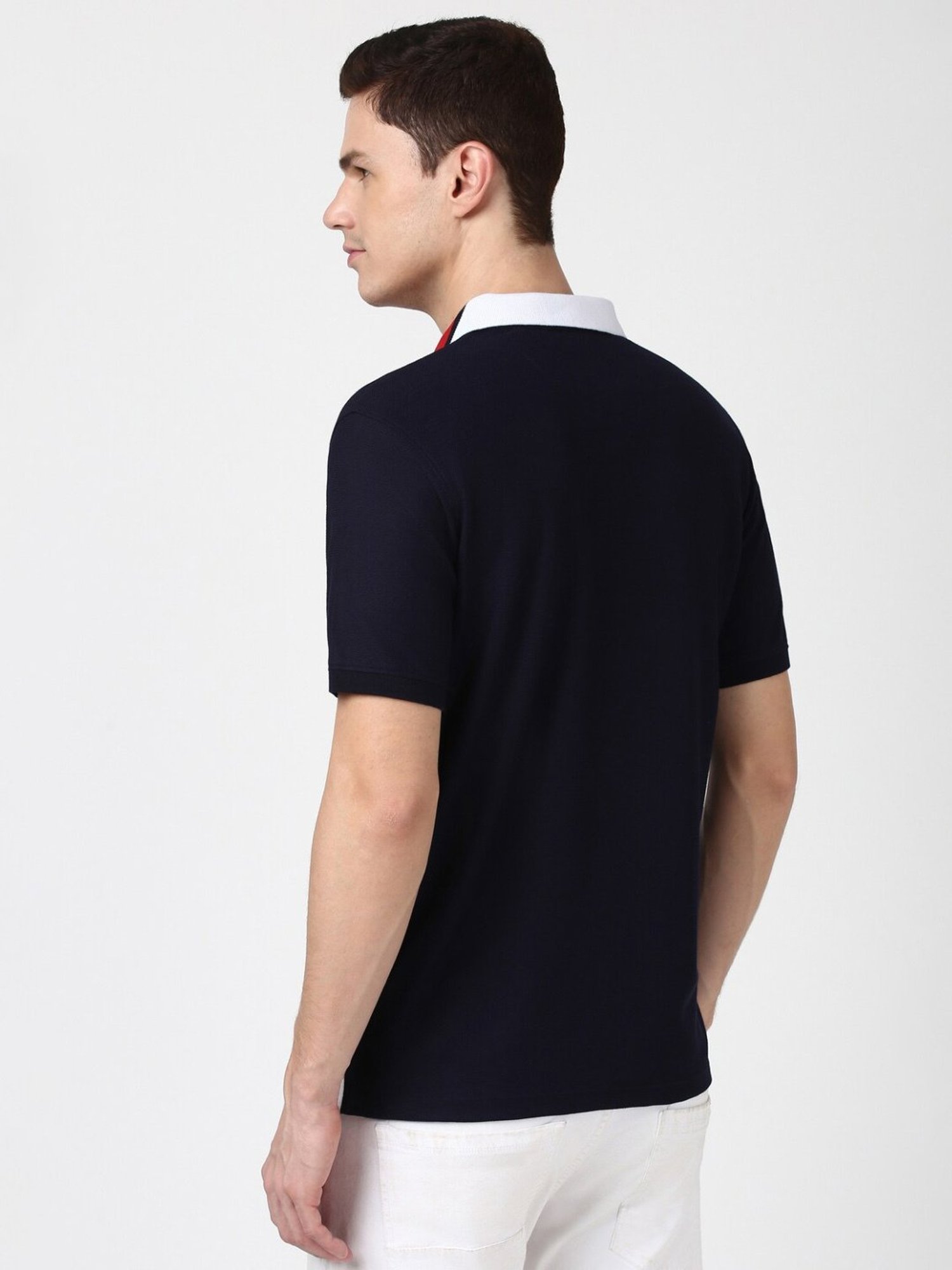 Peter England Navy Cotton Regular Fit T-Shirt