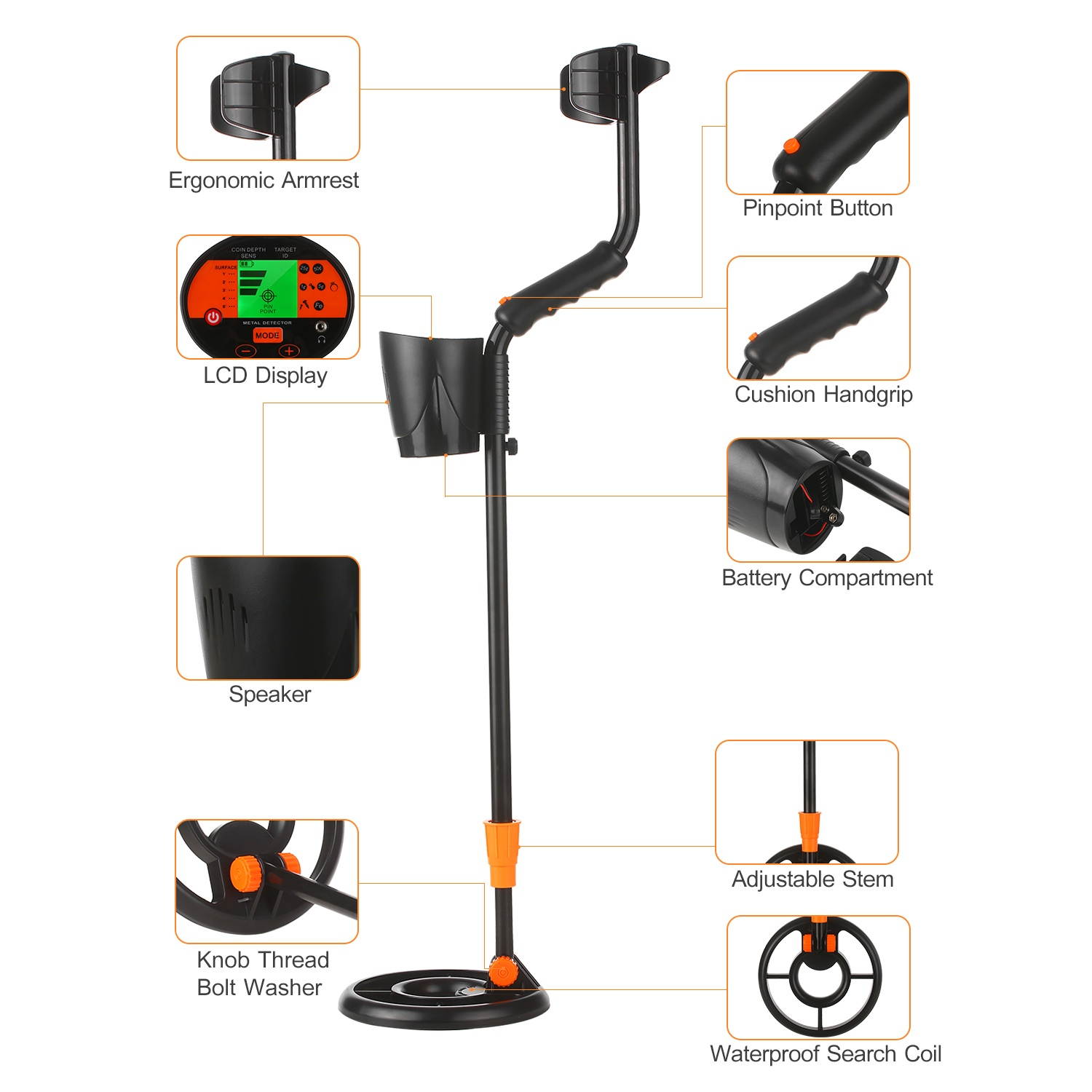 Outdoor Underground Metal Detector Easy Installation Gold Metal Finder Treasure Hunter Sensitivity Adjustable for Gold Metal Jewelry Detecting Tool with Pinpointing Function