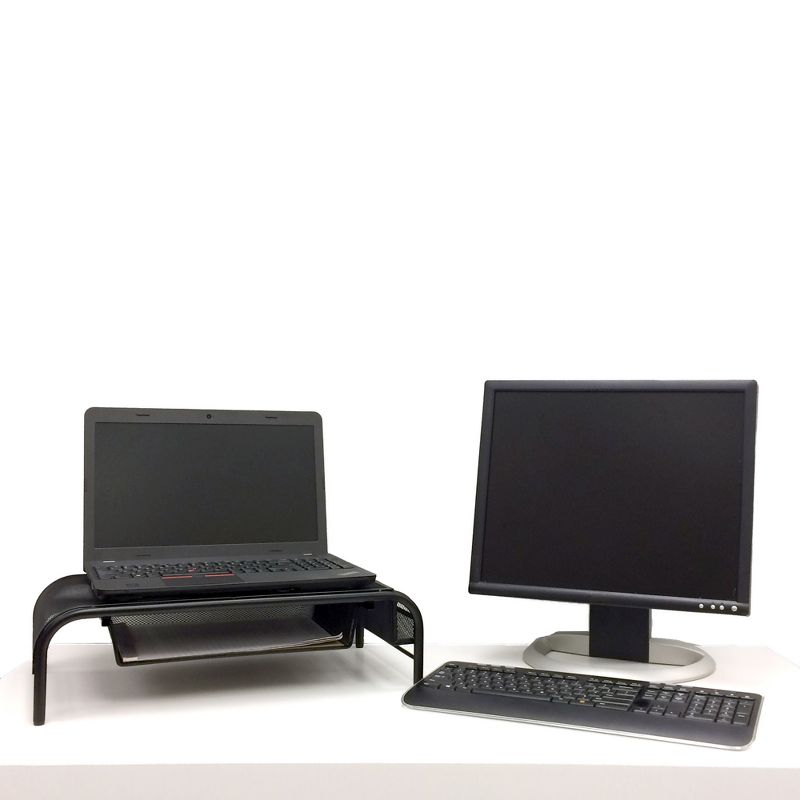 6" Mesh Monitor Stand with Drawer Black - Mind Reader