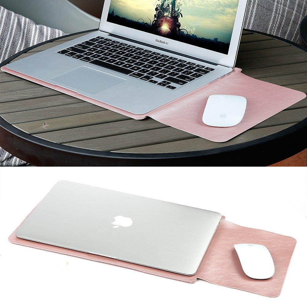 LAPOND Waterproof Real Leather Sleeve Case For 11.6 Inches MacBook Air,Laptop Case Bag with Mouse Pad (Rose gold)