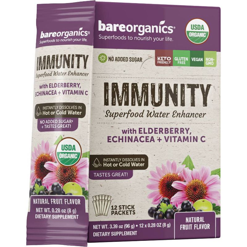 BareOrganics Superfood Water Enhance Immunity Blend Powder Packets - 12ct