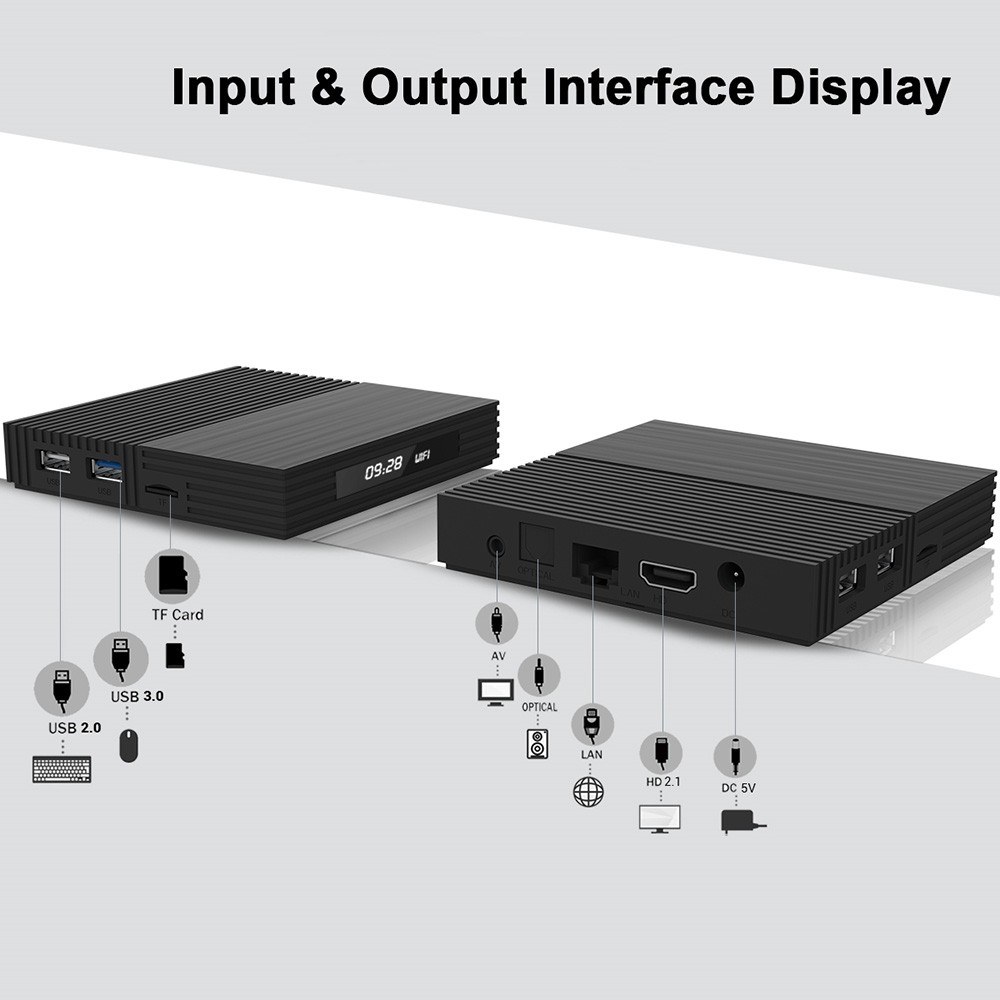 A95X F2 Android 9.0 Smart TV Box Cortex-A53 Quad-core H.265 4K VP9 4GB+32GB 2.4G WiFi HD Media Player Time Display Video Player Support 32GB TF Card Remote Control US Plug