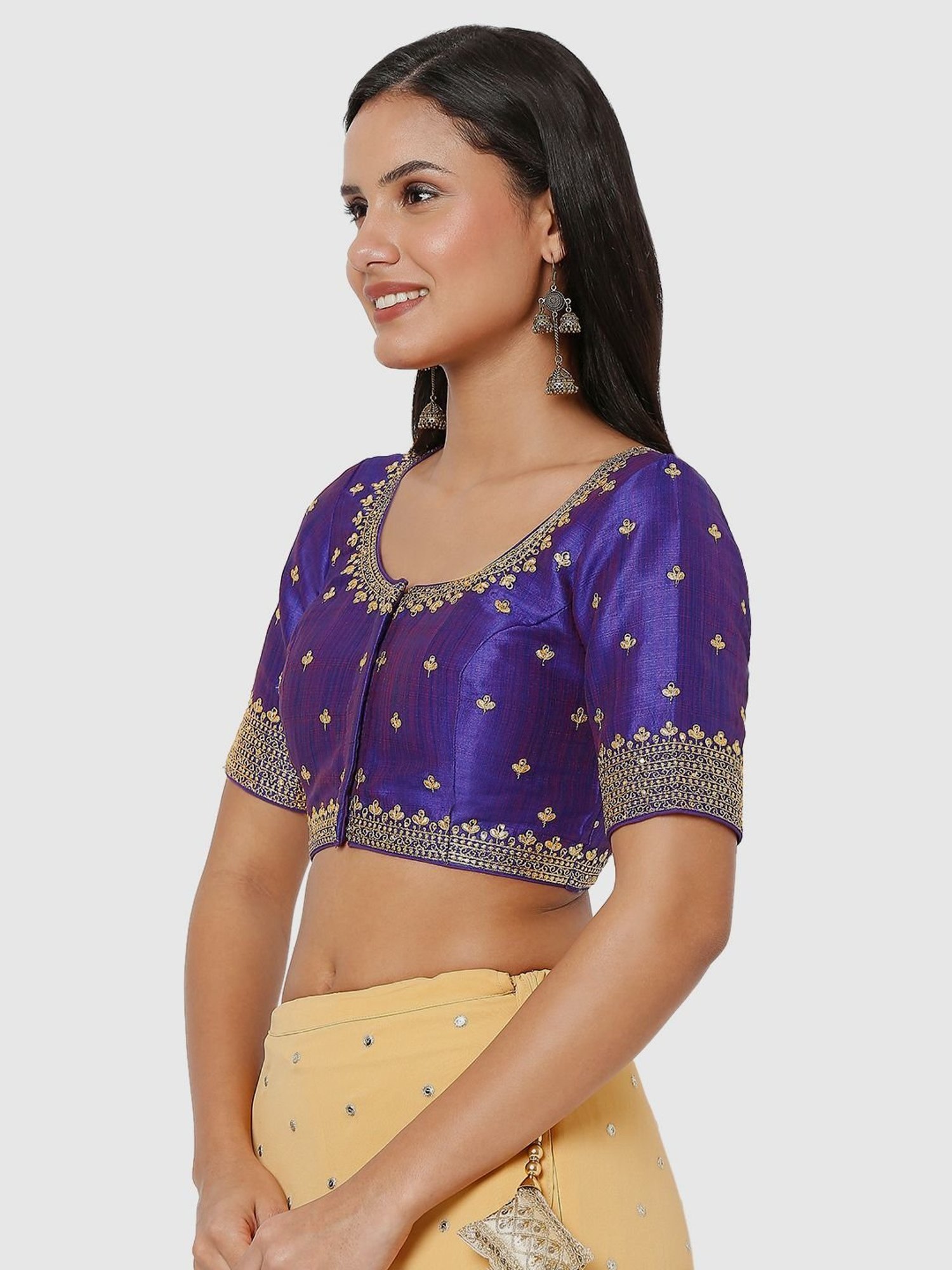Salwar Studio Purple Embroidered Readymade Blouse