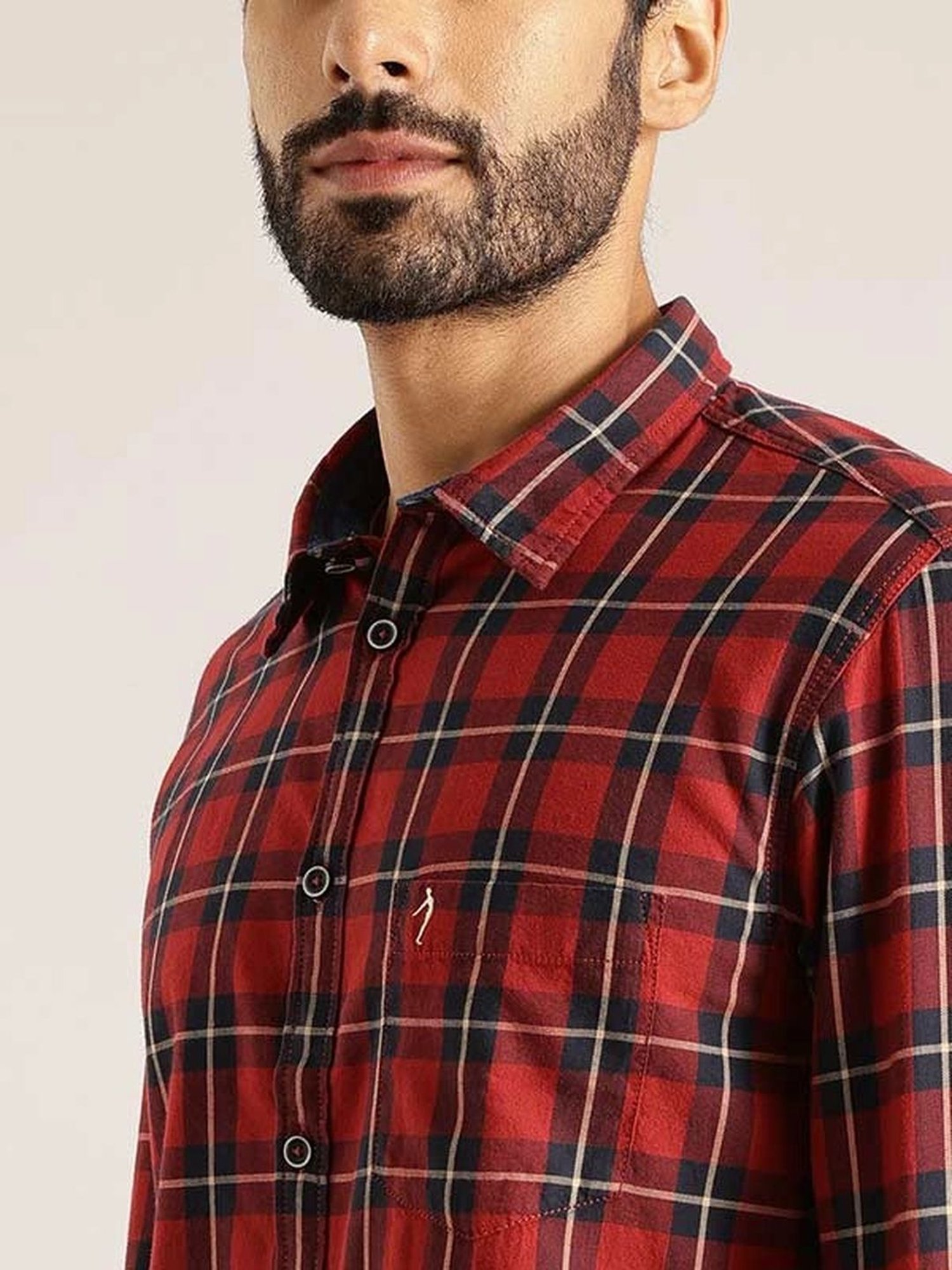Indian Terrain Red Slim Fit Checks Shirt