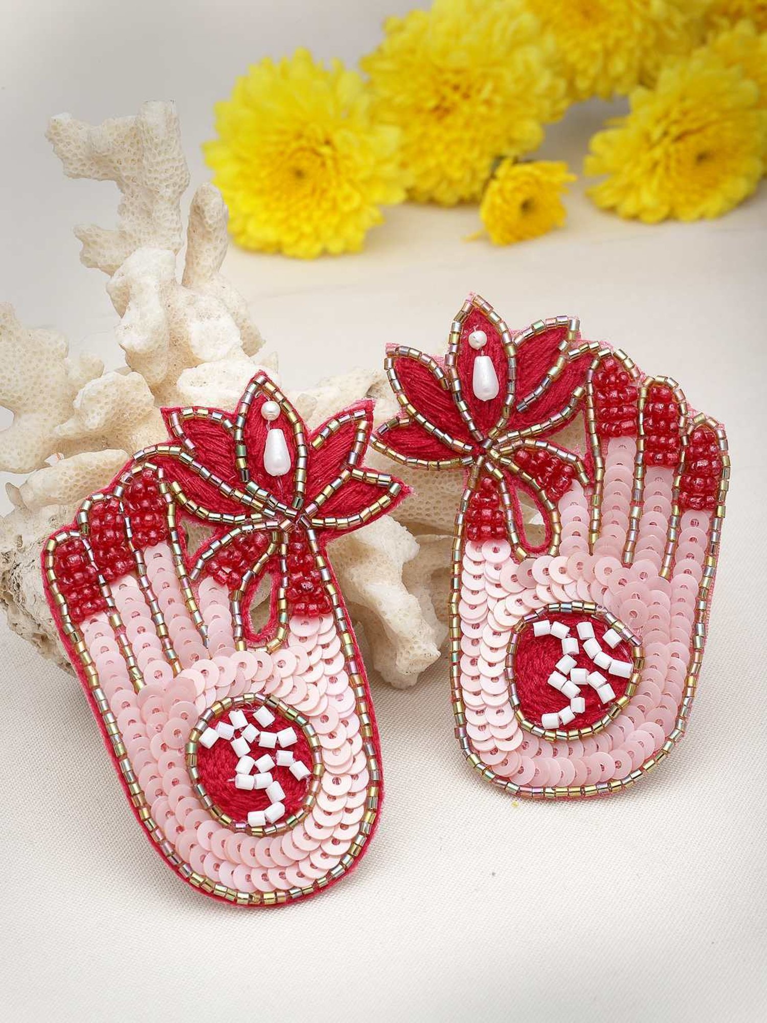 Moedbuille Beads Handcrafted Lotus and Om Design Contemporary Earrings