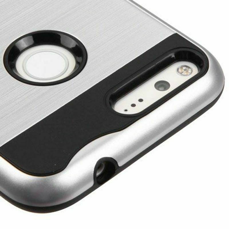 For Google Pixel XL Brushed Metal HYBRID Rubber Hard Case Phone Cover Silver