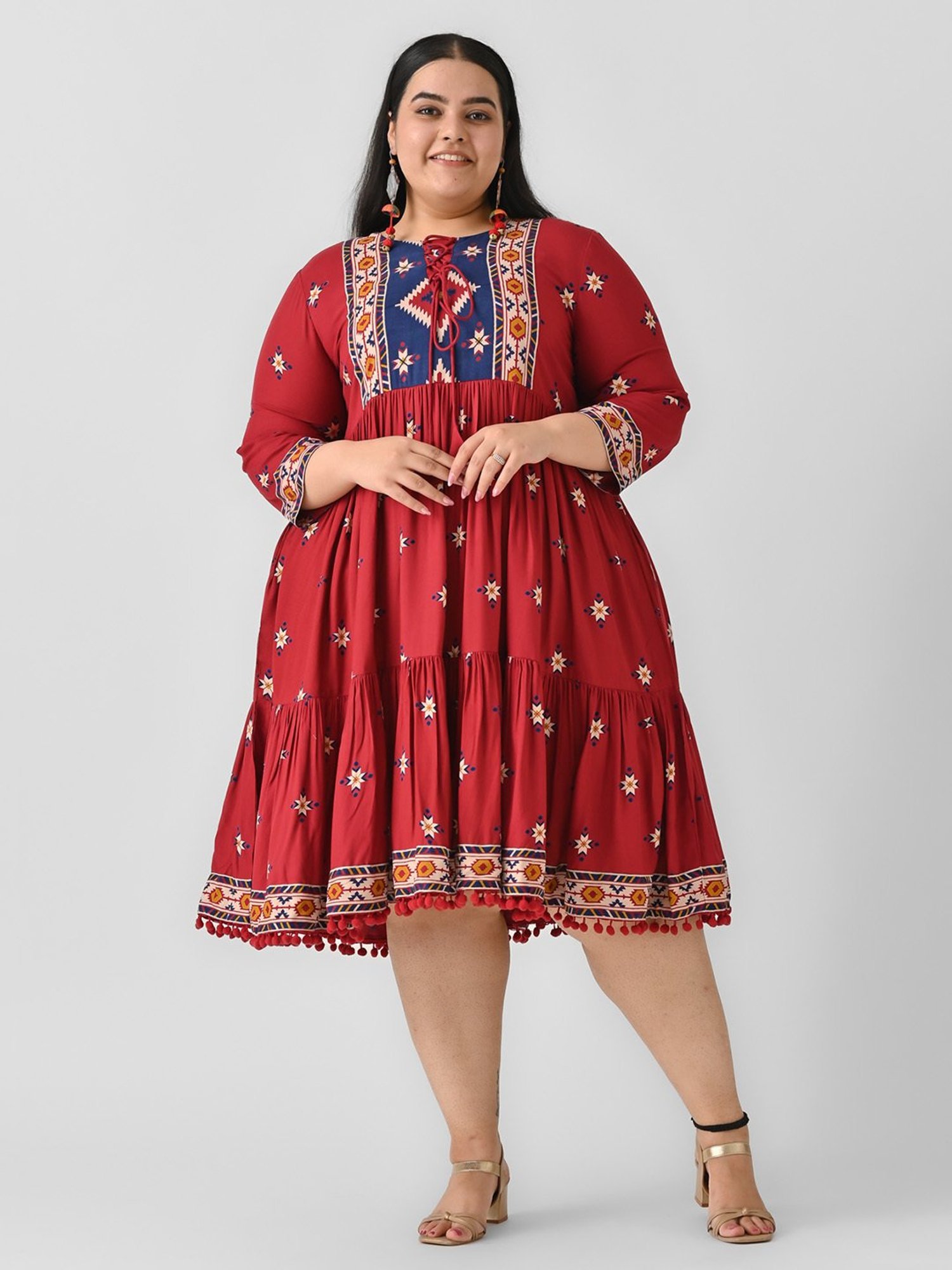 Rustorange Maroon Printed Ethnic Dress