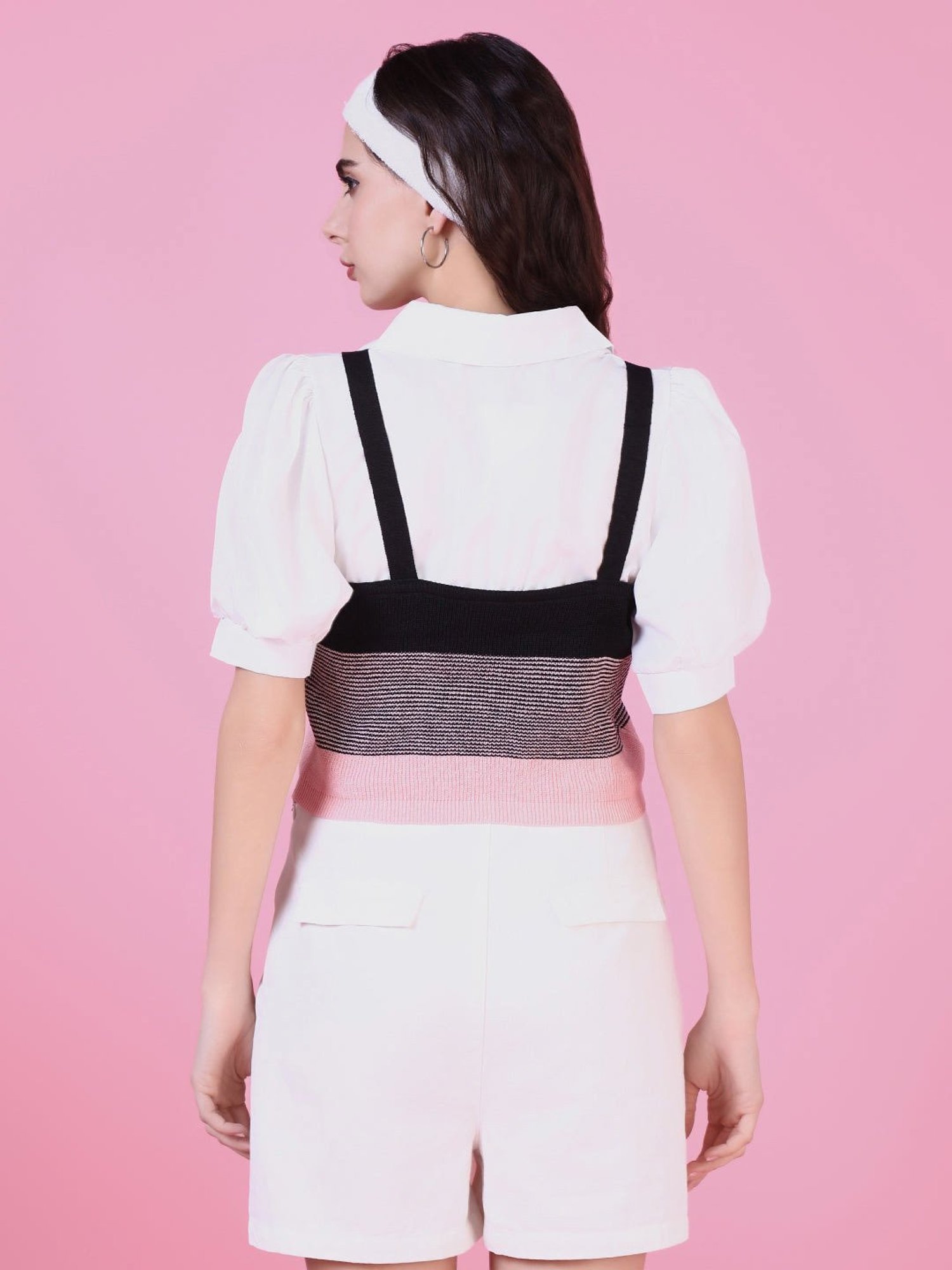 SHOWOFF Pink & Black Striped Top