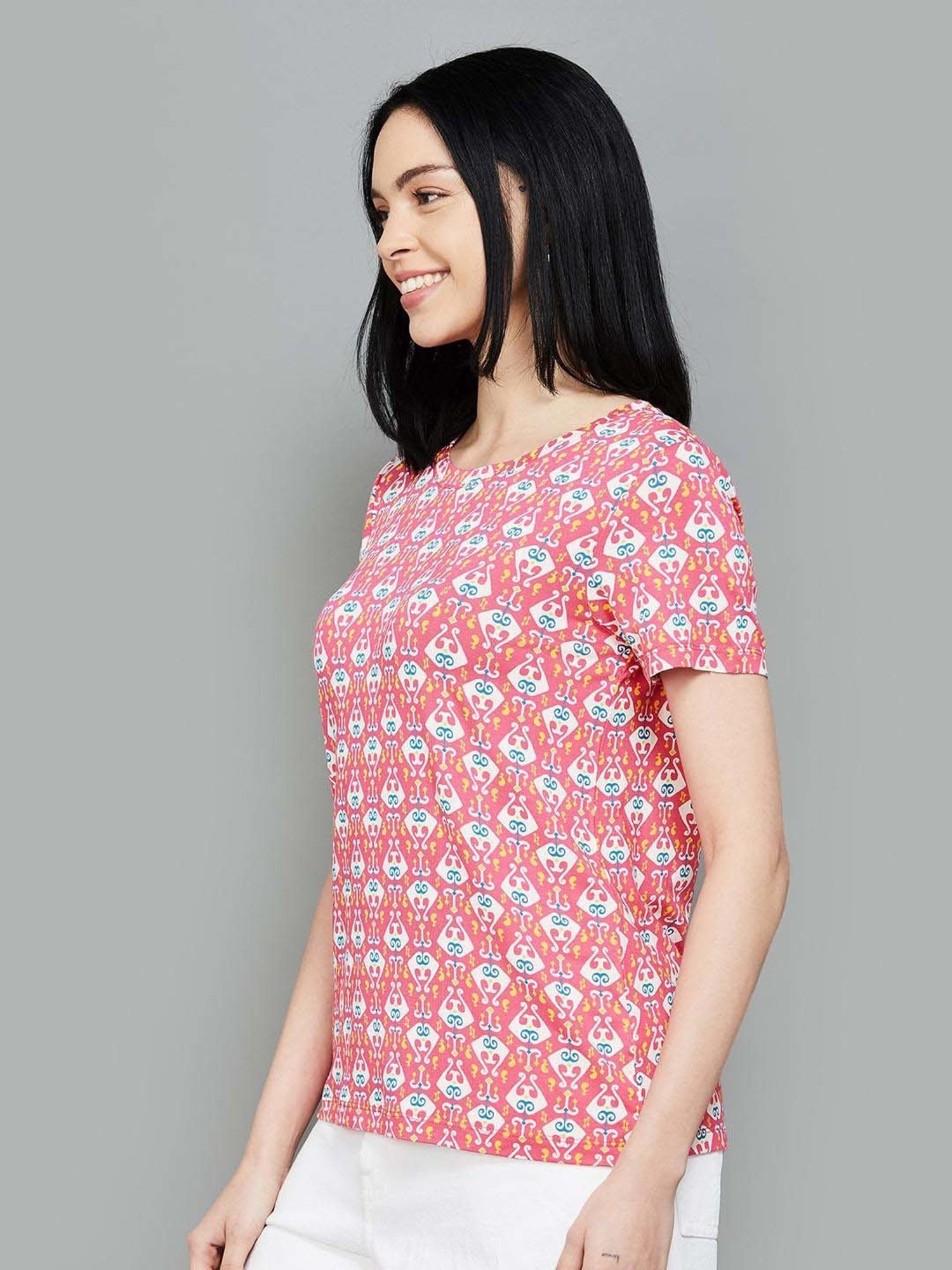 Colour Me by Melange Pink Printed T-Shirt